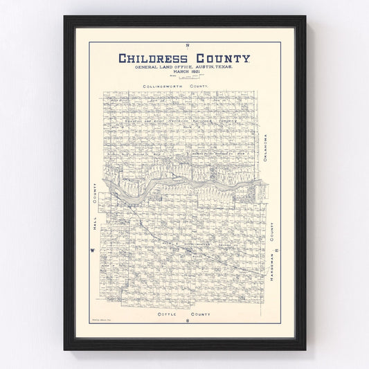 Vintage map of Childress County, Texas, 1921 - digitally restored wall art print