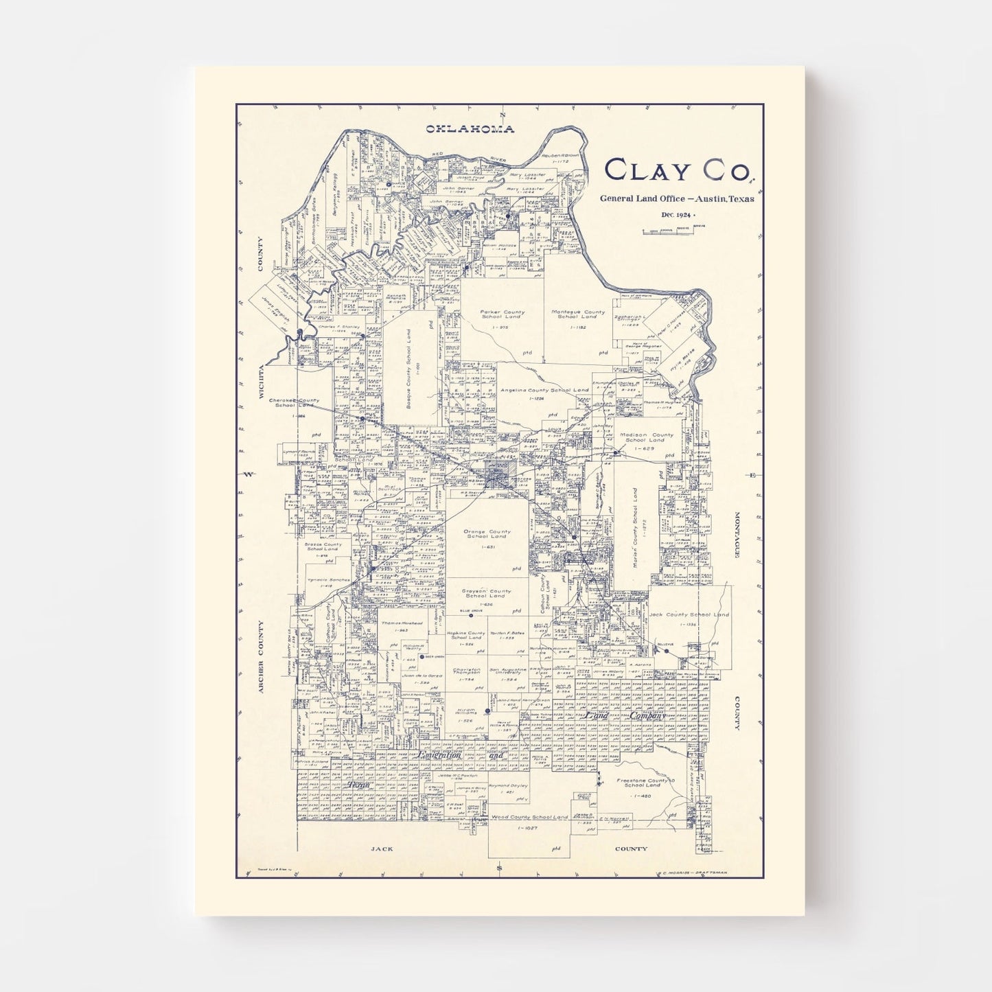 Vintage Map of Clay County, Texas, 1924 Edition