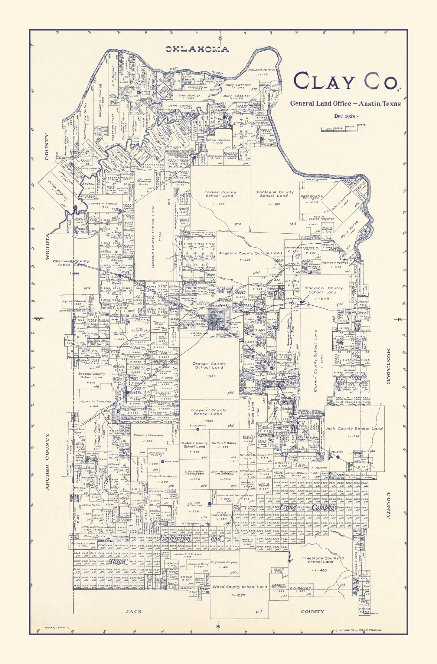 Vintage Map of Clay County, Texas, 1924 Edition
