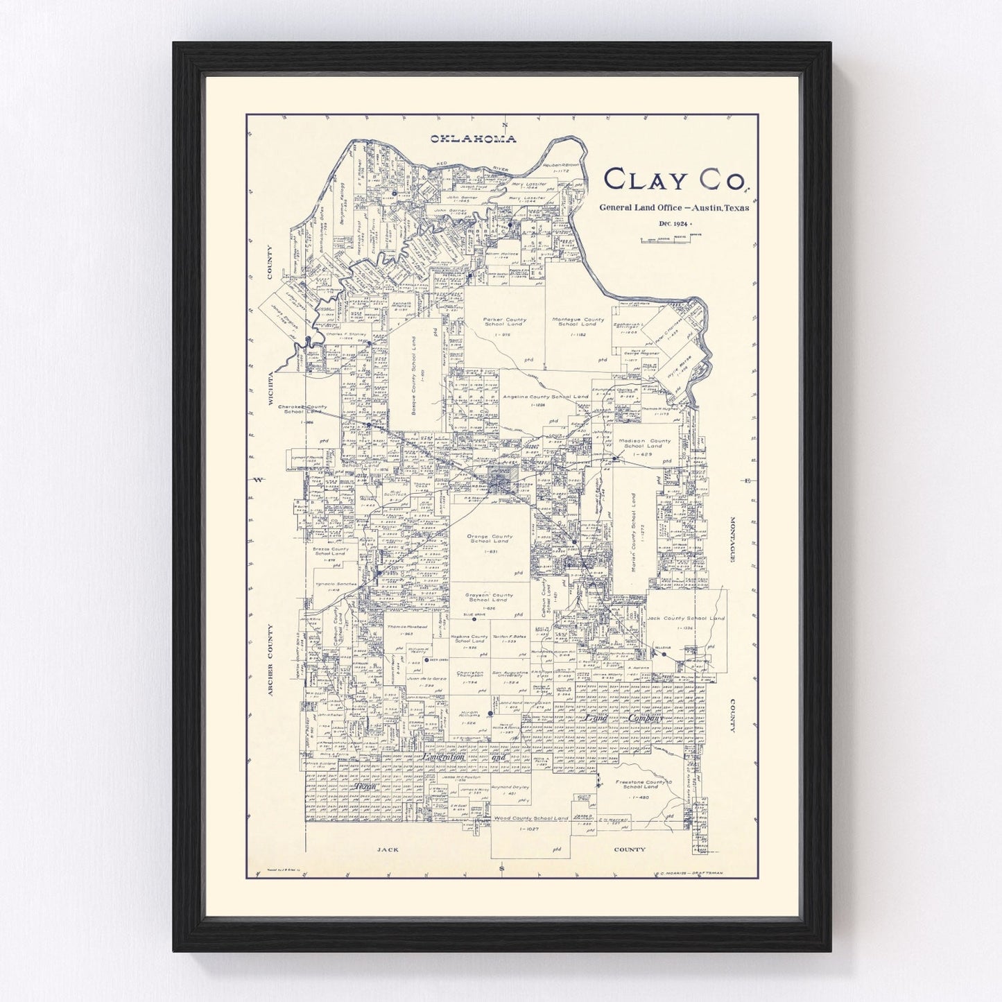 vintage map of Clay County, Texas, 1924