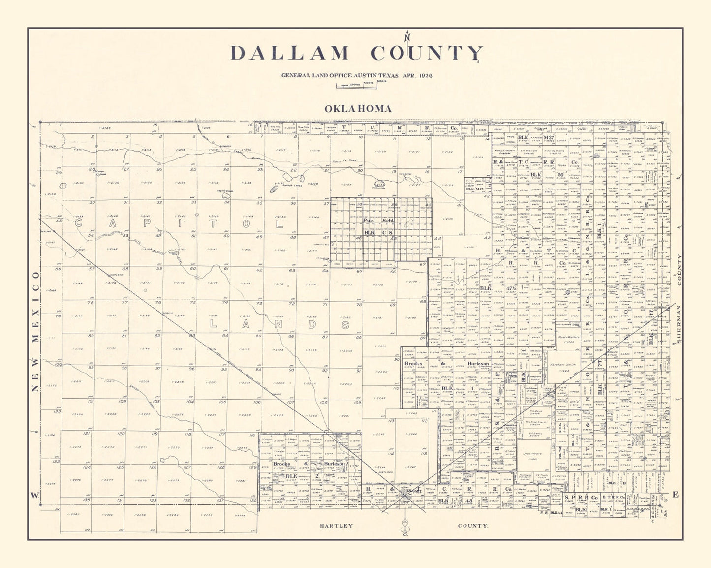 Vintage Map of Dallam County, Texas 1926