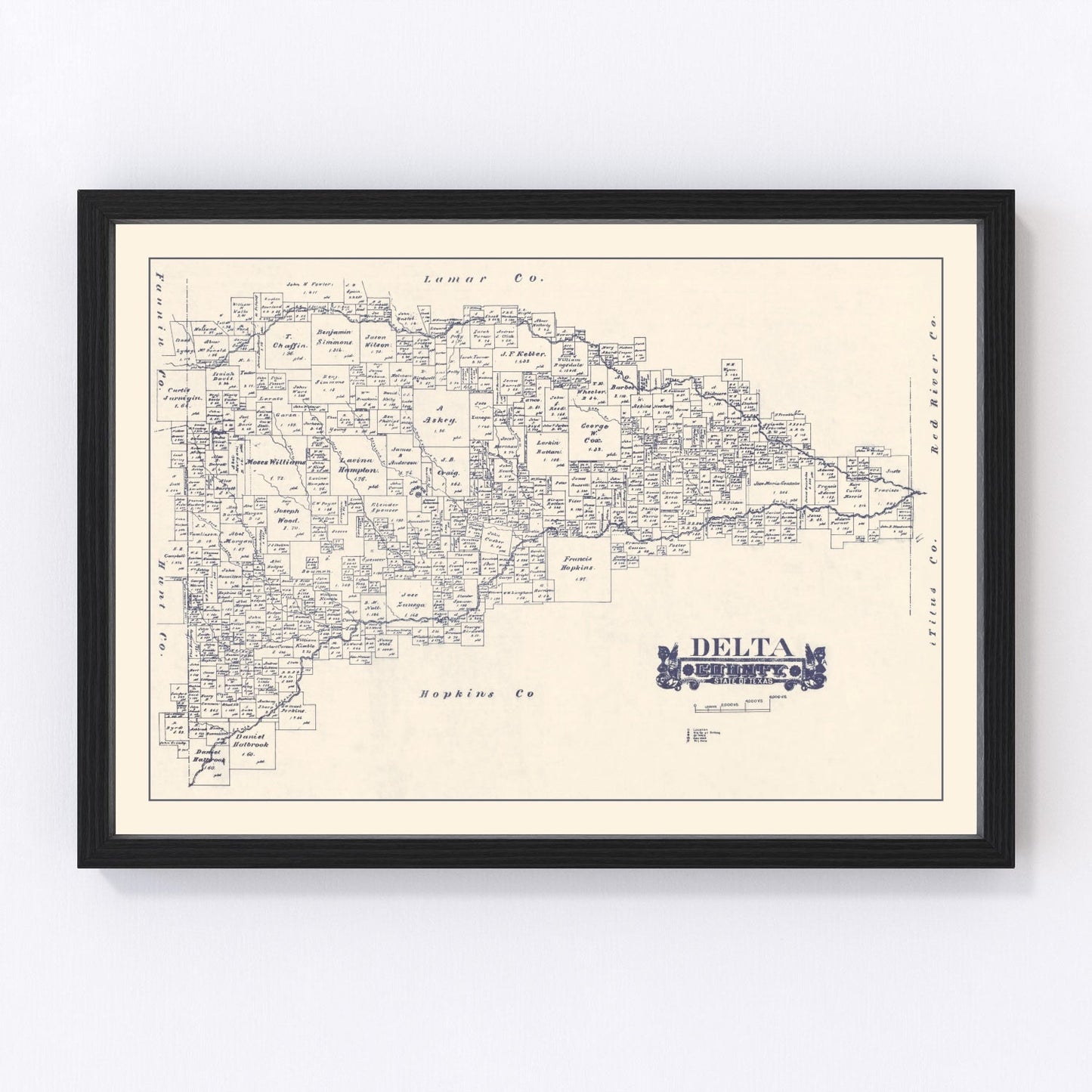 vintage map of delta county, texas, 1927