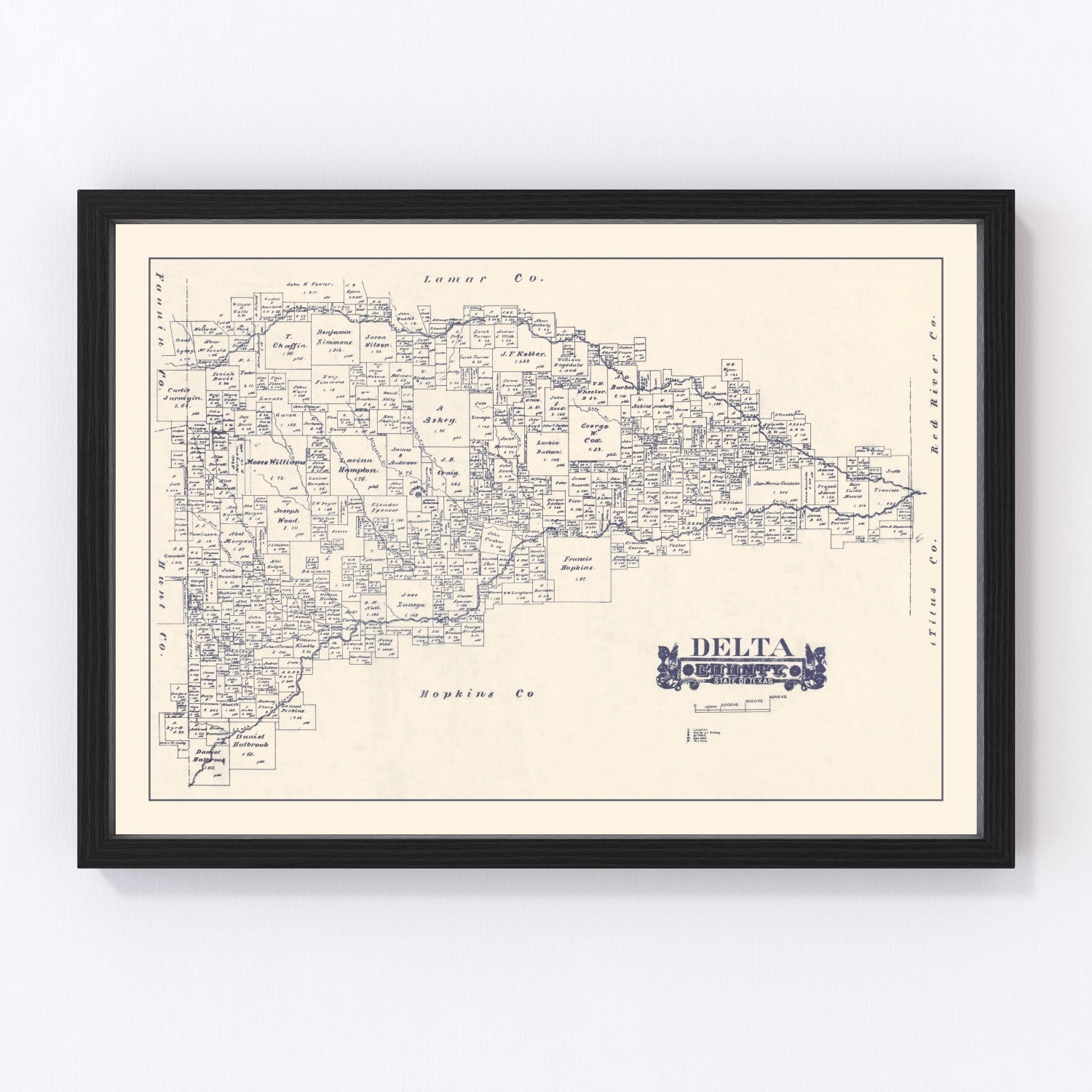 vintage map of delta county, texas, 1927