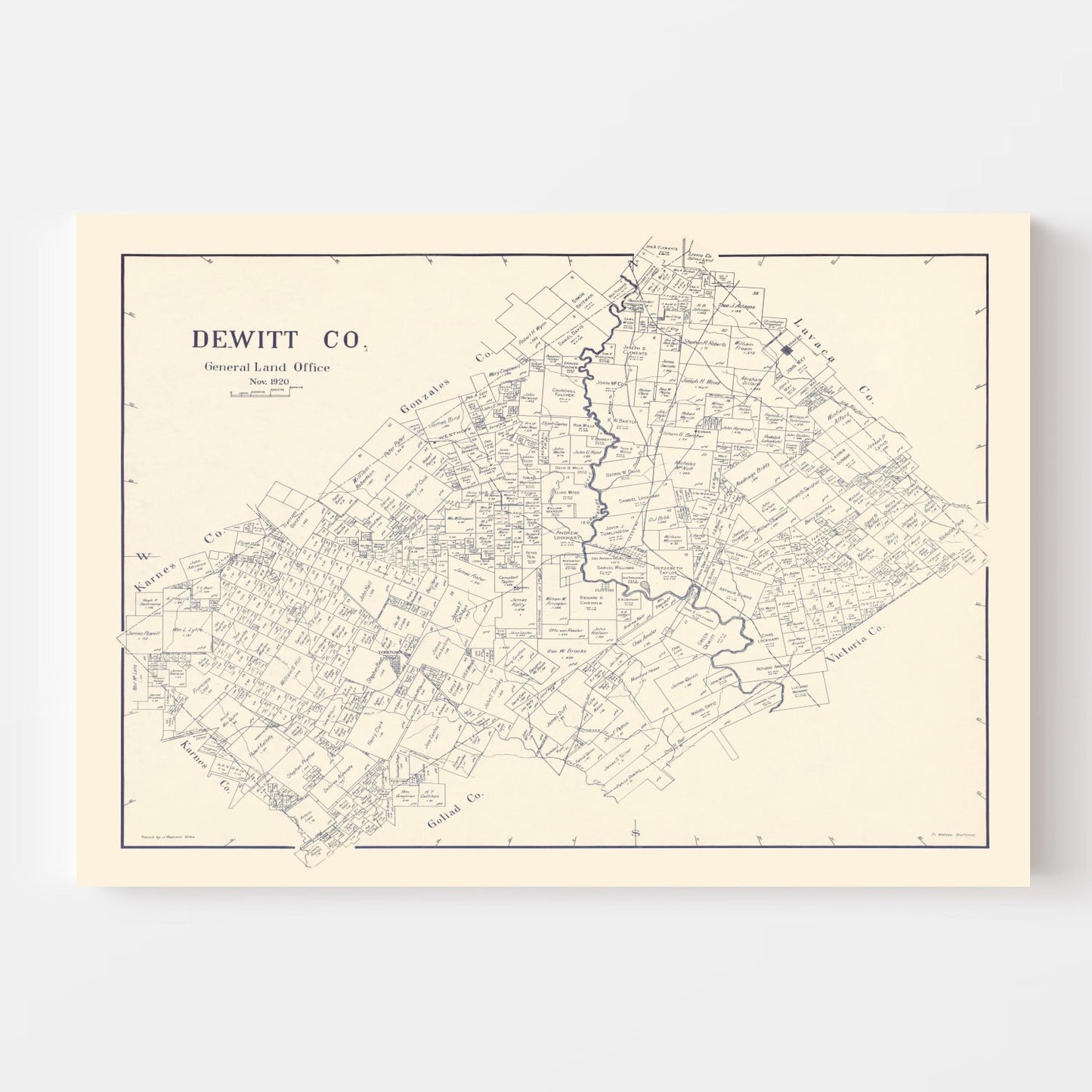 Vintage Map of DeWitt County, Texas, 1920