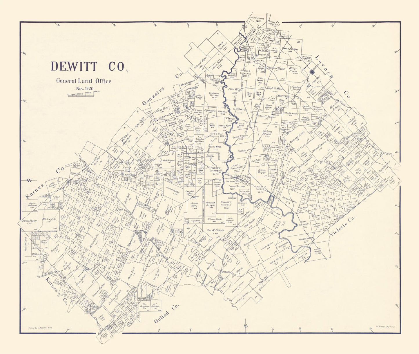 Vintage Map of DeWitt County, Texas, 1920