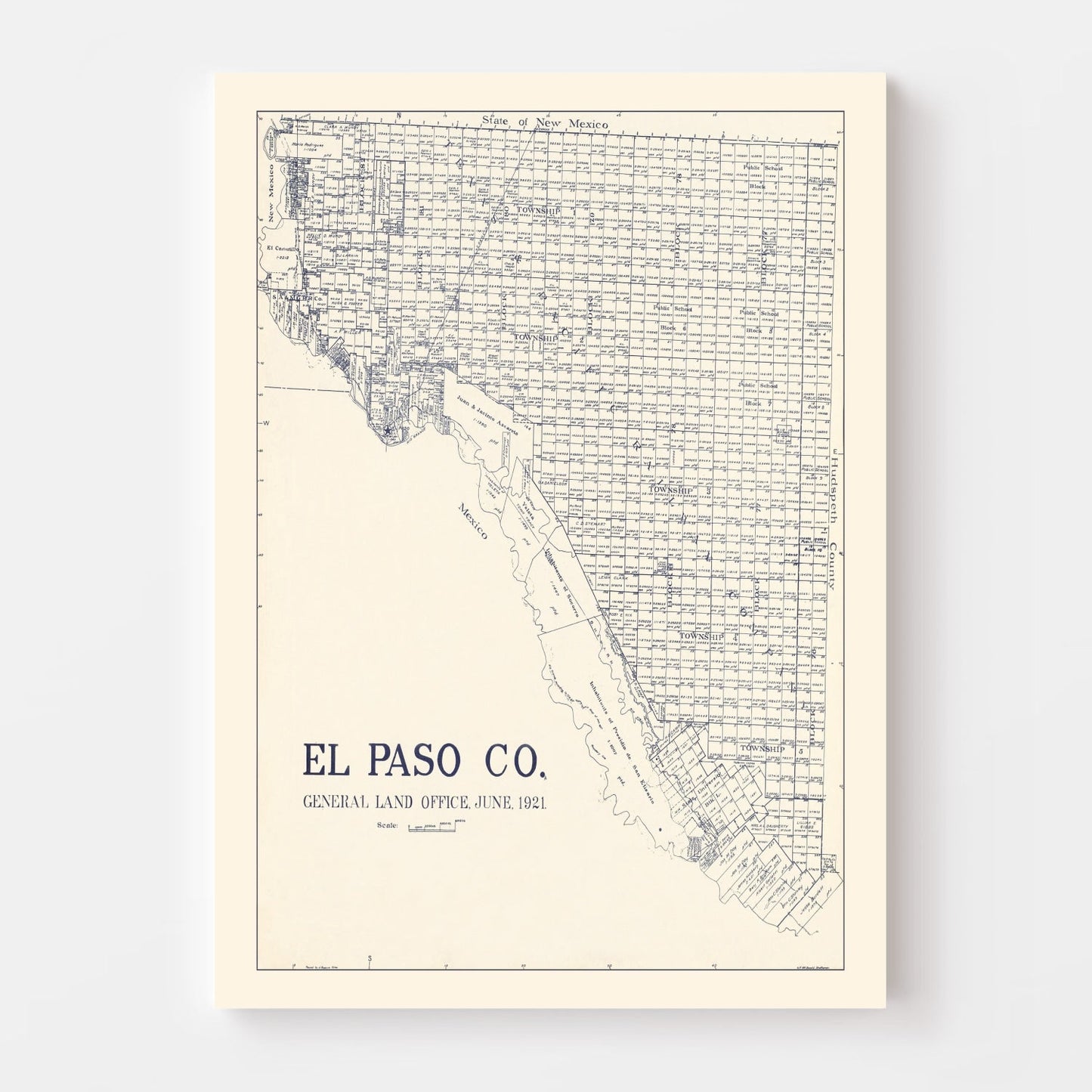 Vintage Map of El Paso County, Texas, 1921