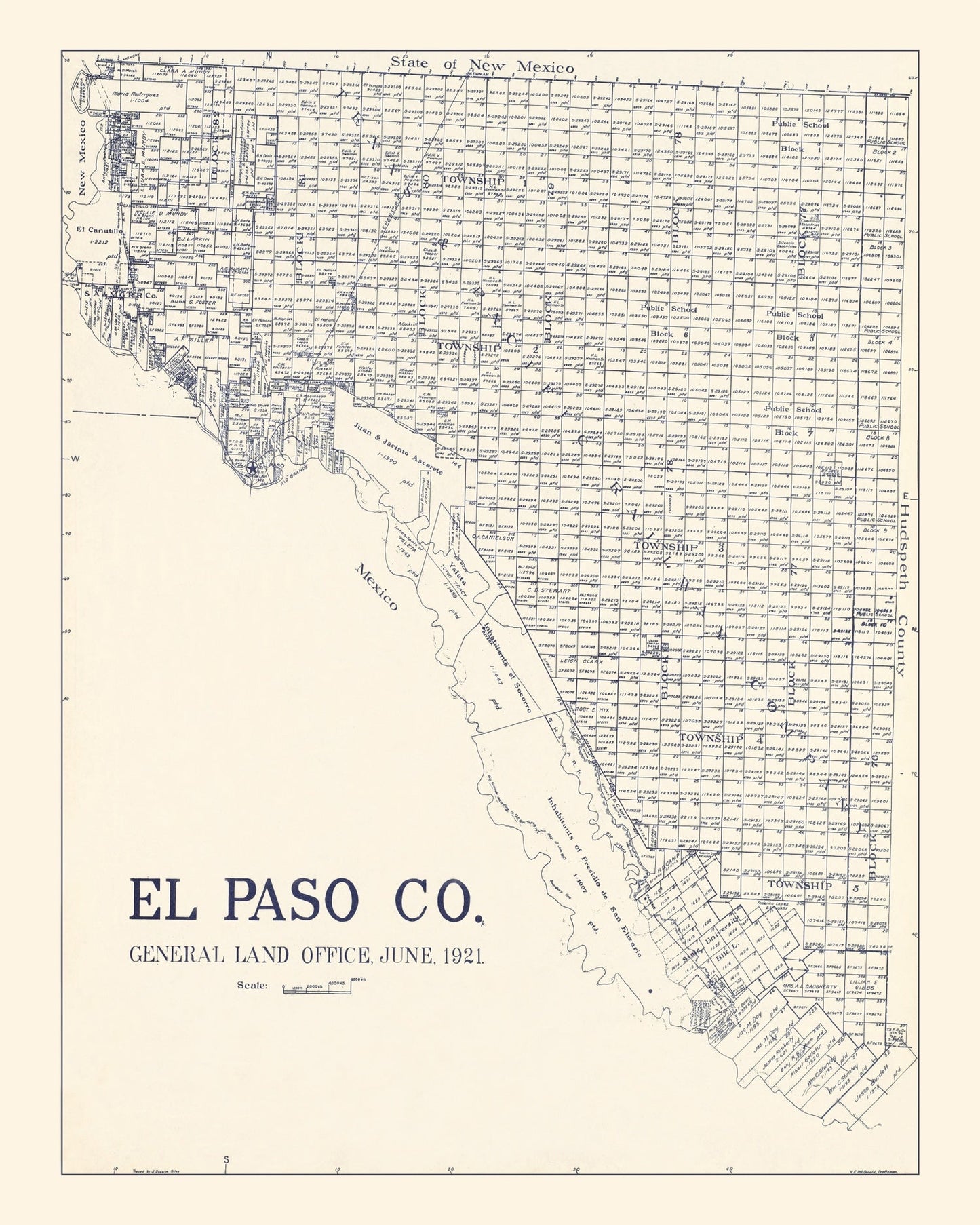 Vintage Map of El Paso County, Texas, 1921