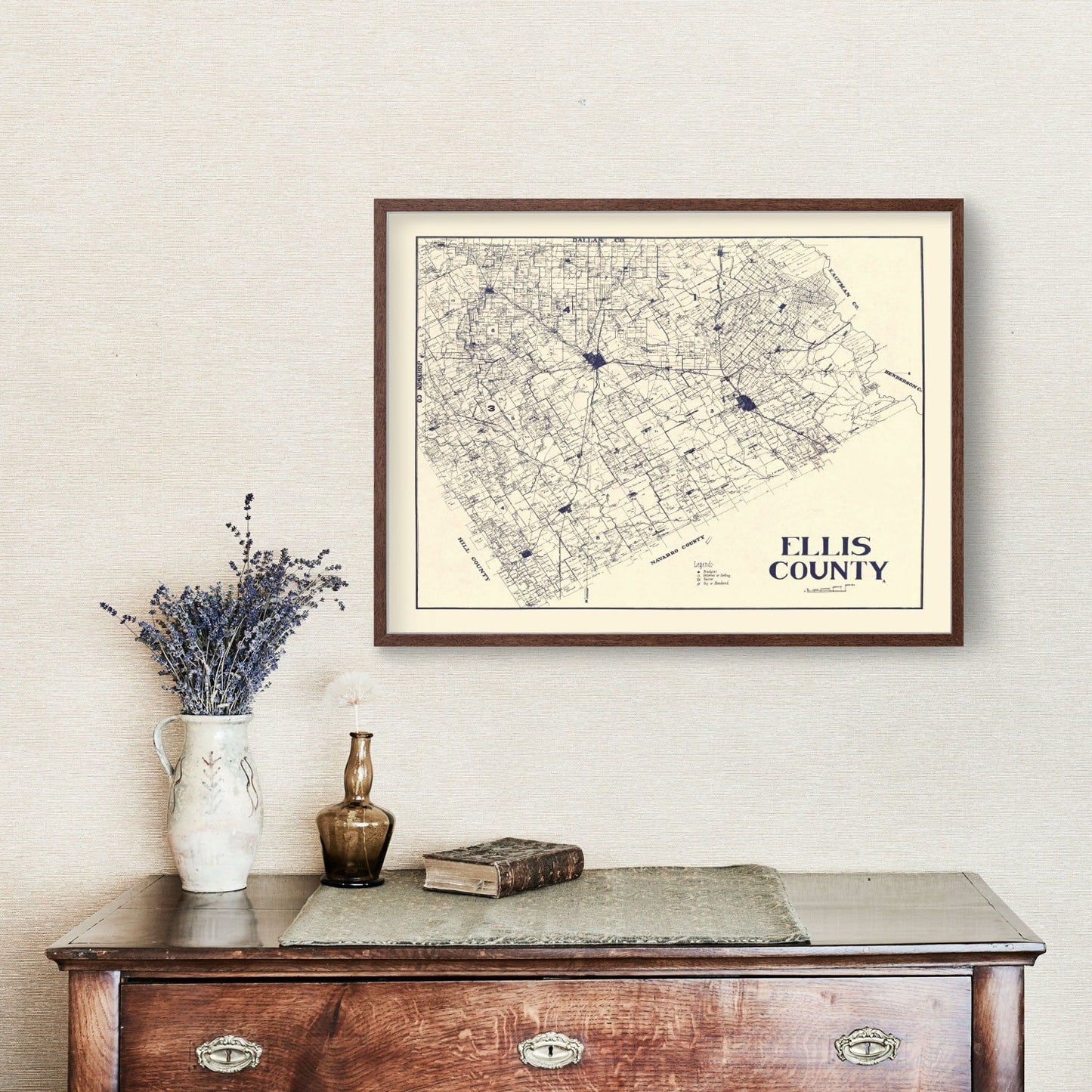 Vintage Map of Ellis County, Texas, 1927