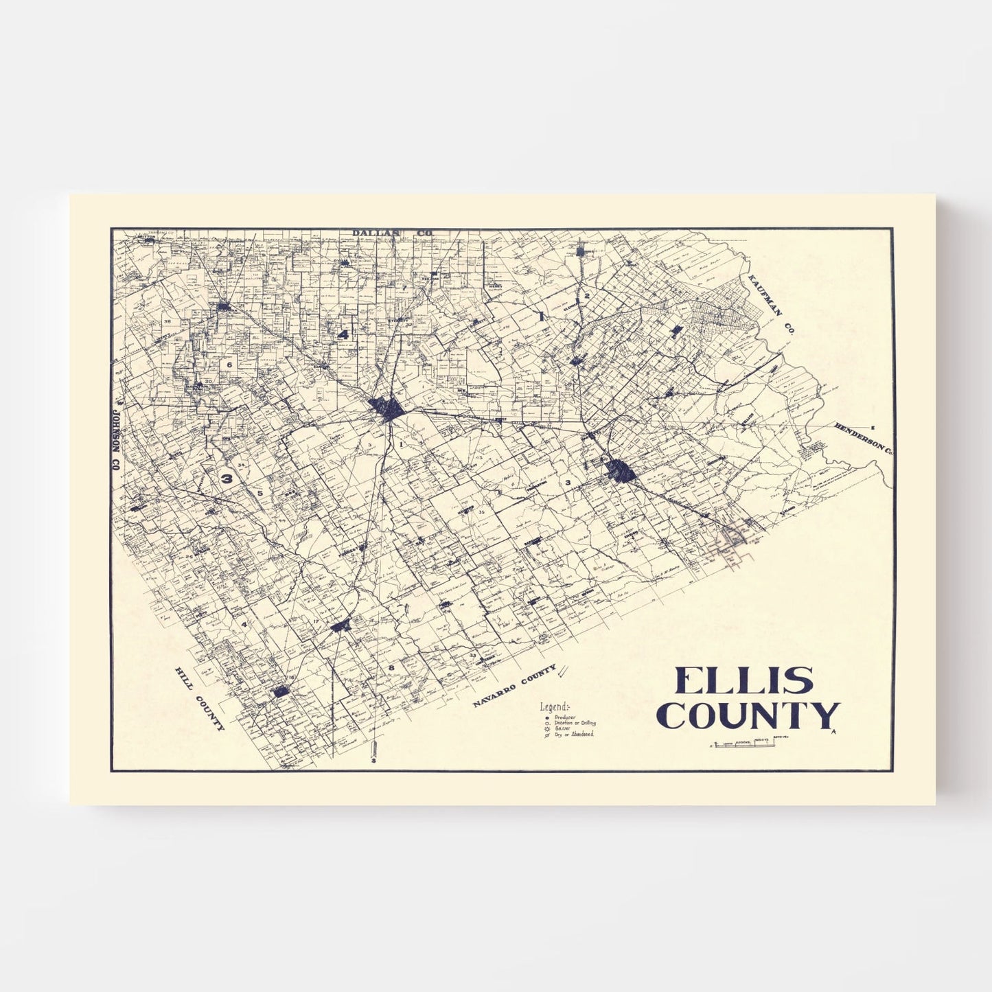 Vintage Map of Ellis County, Texas, 1927