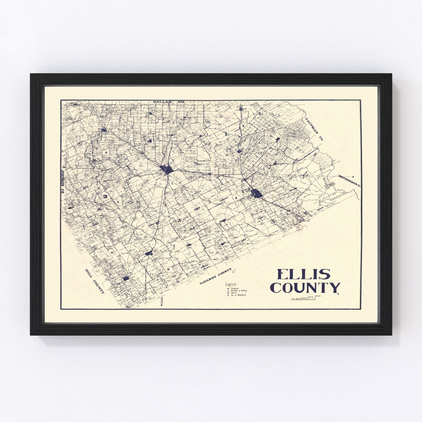 Vintage map of Ellis County, Texas, 1927