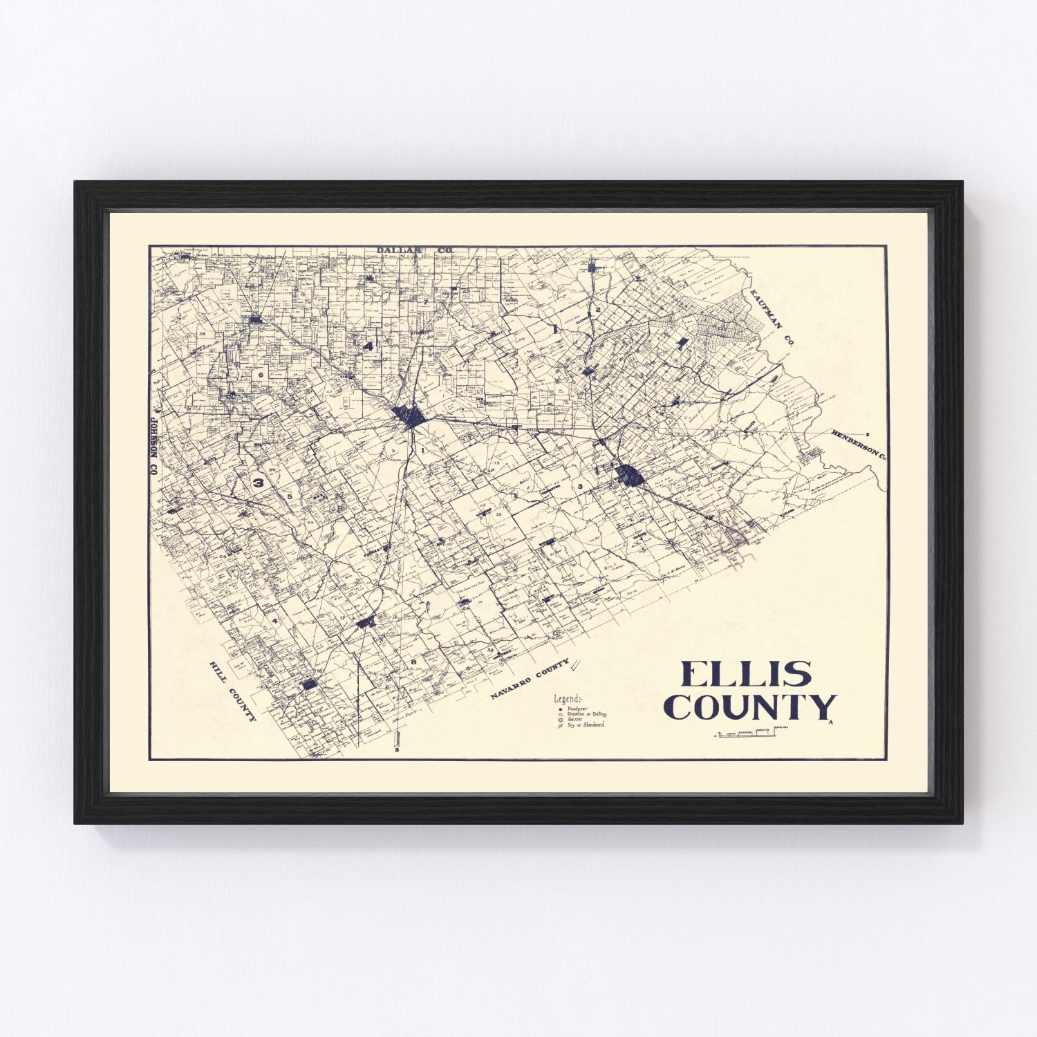Vintage map of Ellis County, Texas, 1927