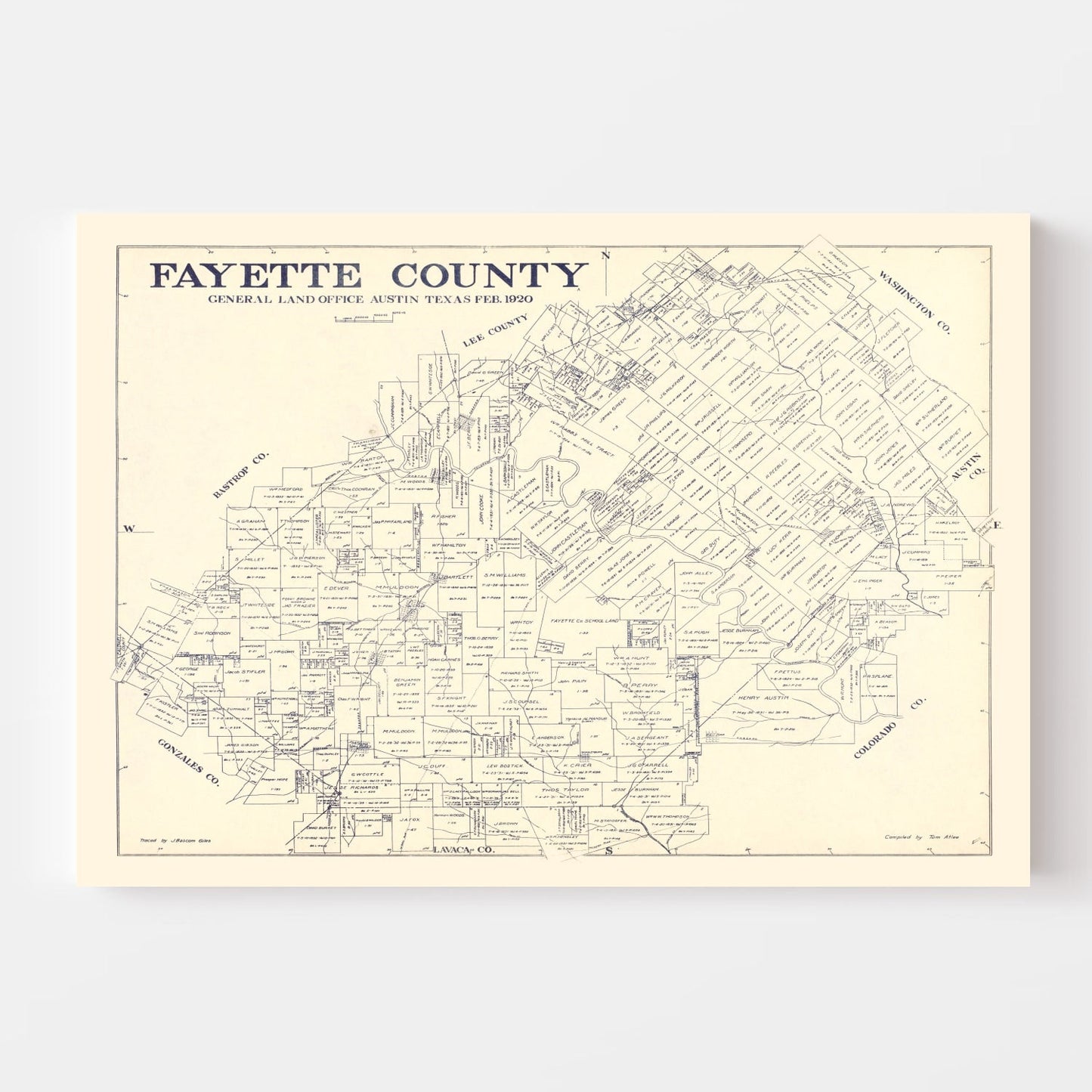 Vintage Map of Fayette County, Texas, 1920
