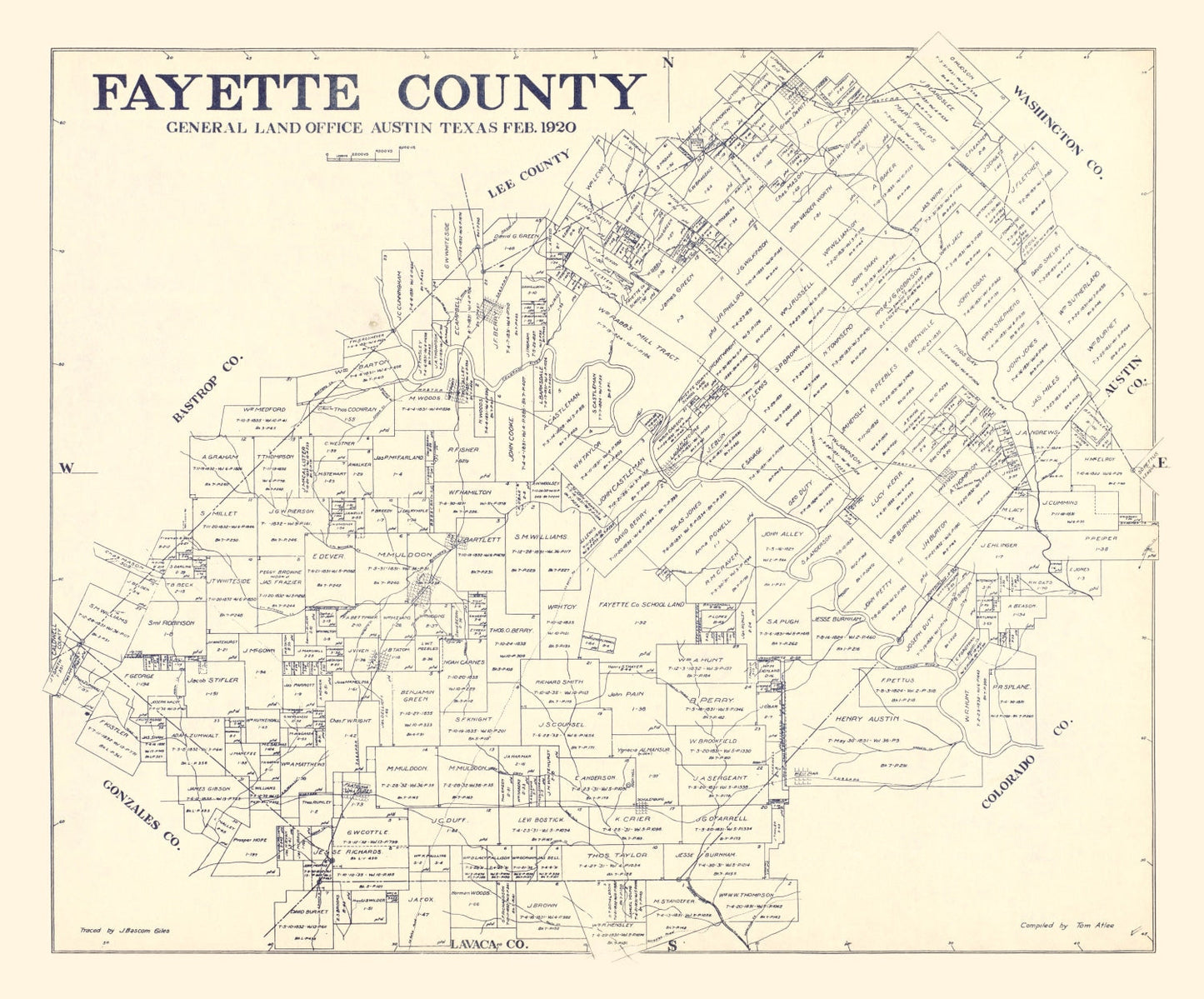 Vintage Map of Fayette County, Texas, 1920