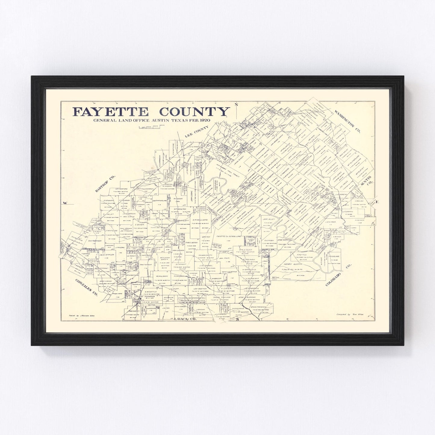 vintage map of Fayette County, Texas, 1920