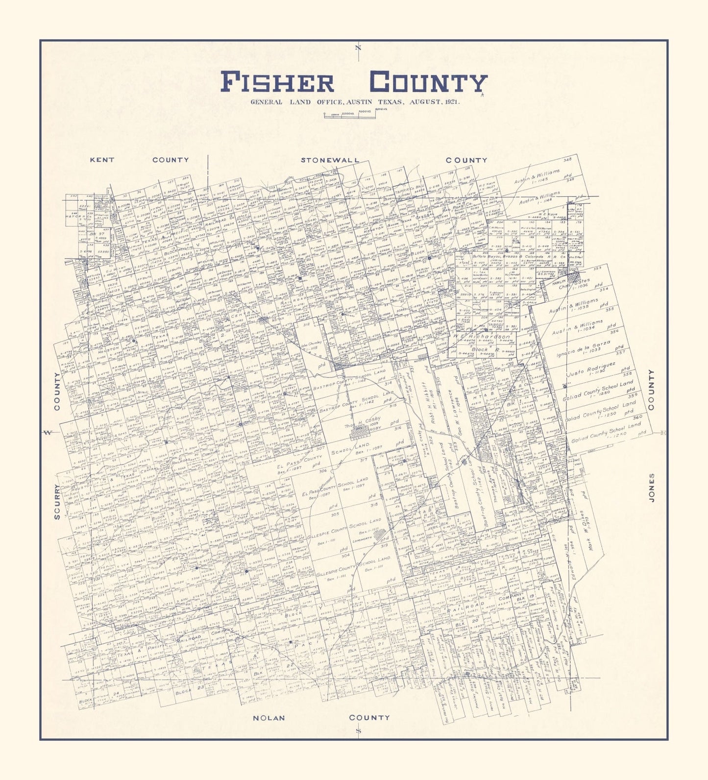 Vintage Map of Fisher County, Texas, 1921