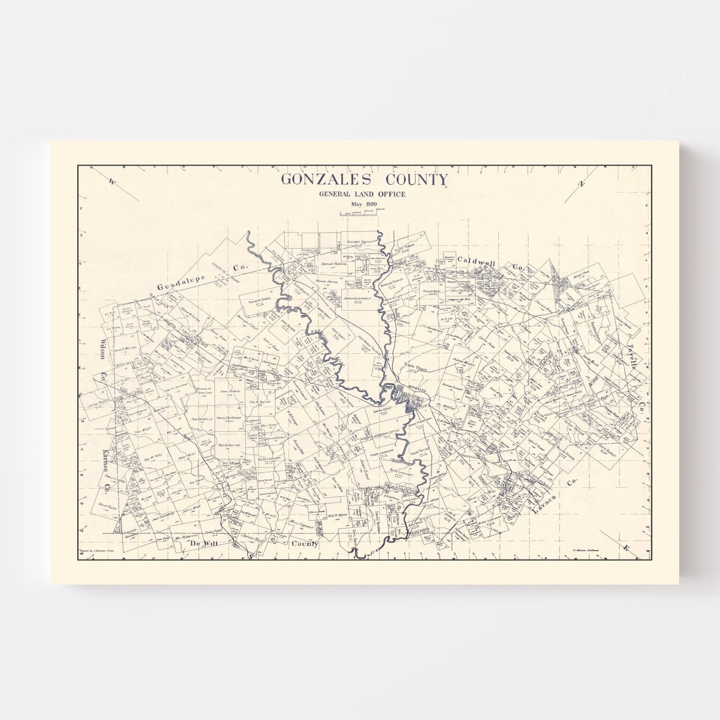 Vintage Map of Gonzales County, Texas, 1920