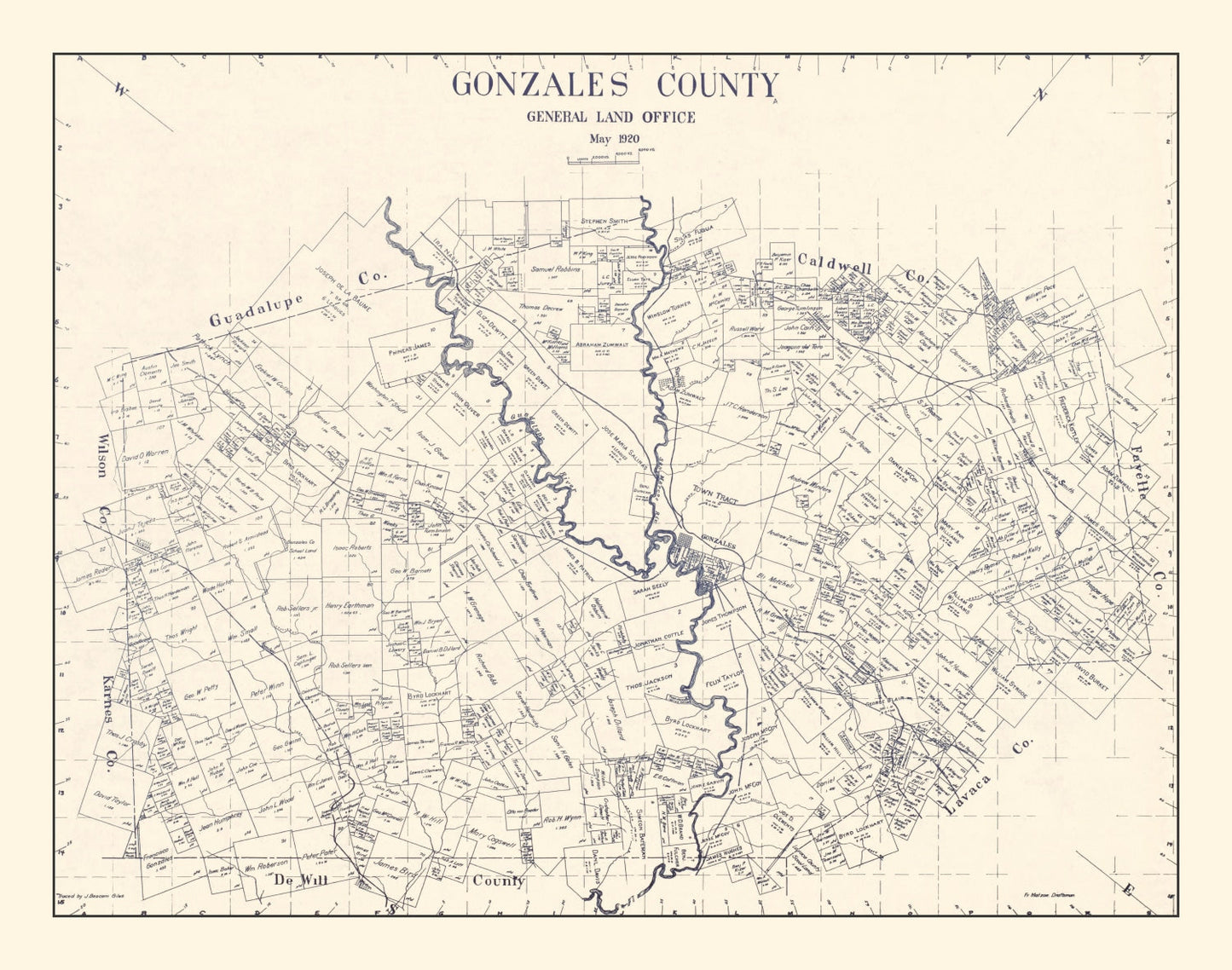 Vintage Map of Gonzales County, Texas, 1920