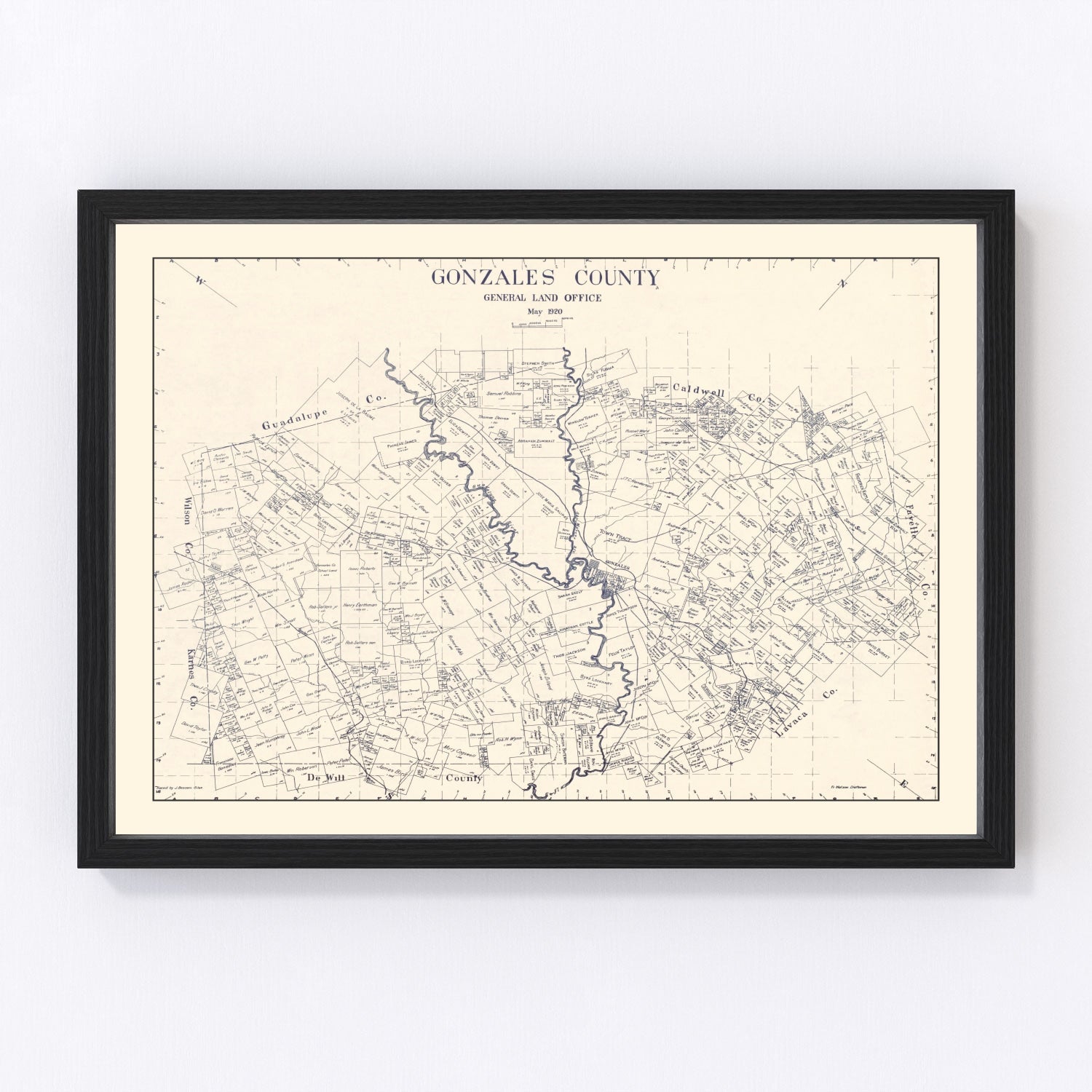 Vintage map of Gonzales County, Texas, 1920