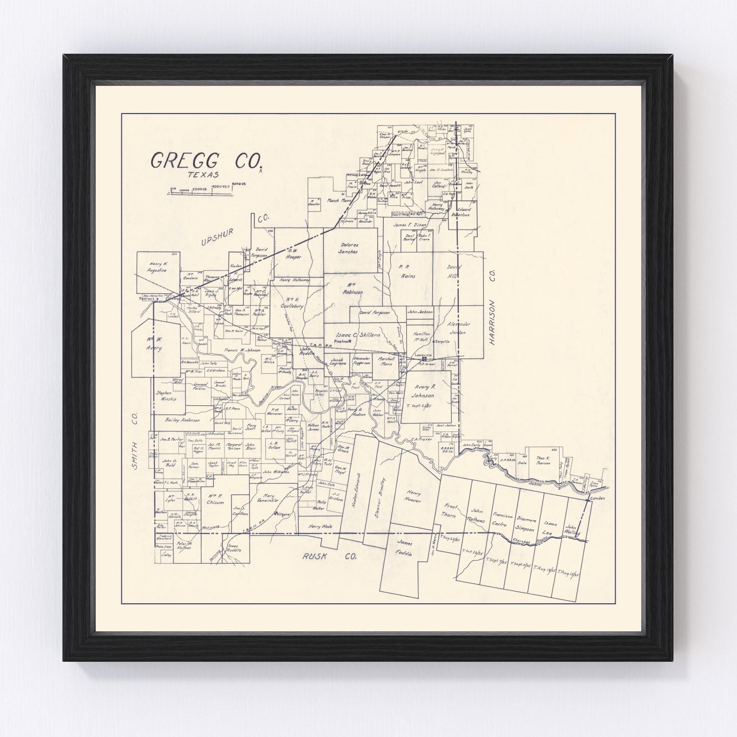 vintage map of Gregg County, Texas, 1927