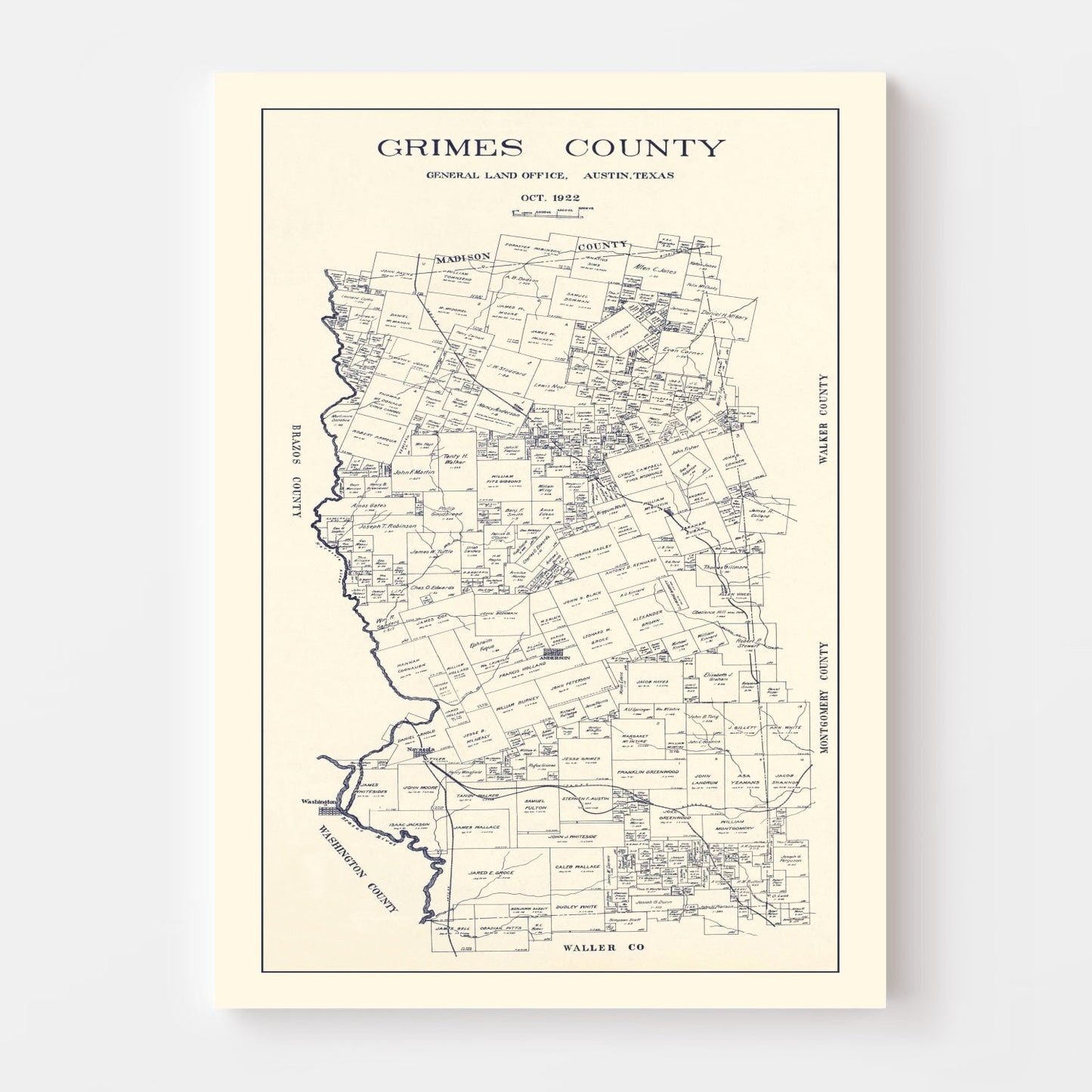 Vintage Map of Grimes County, Texas, 1922