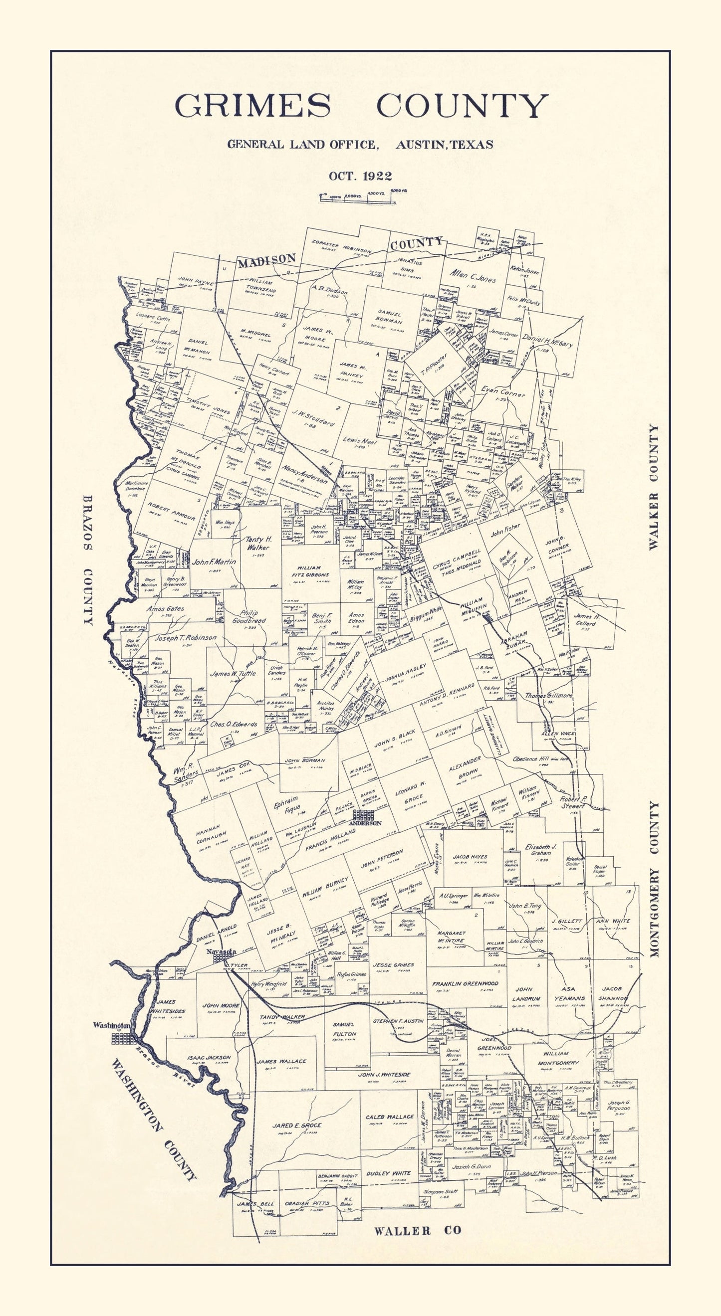 Vintage Map of Grimes County, Texas, 1922