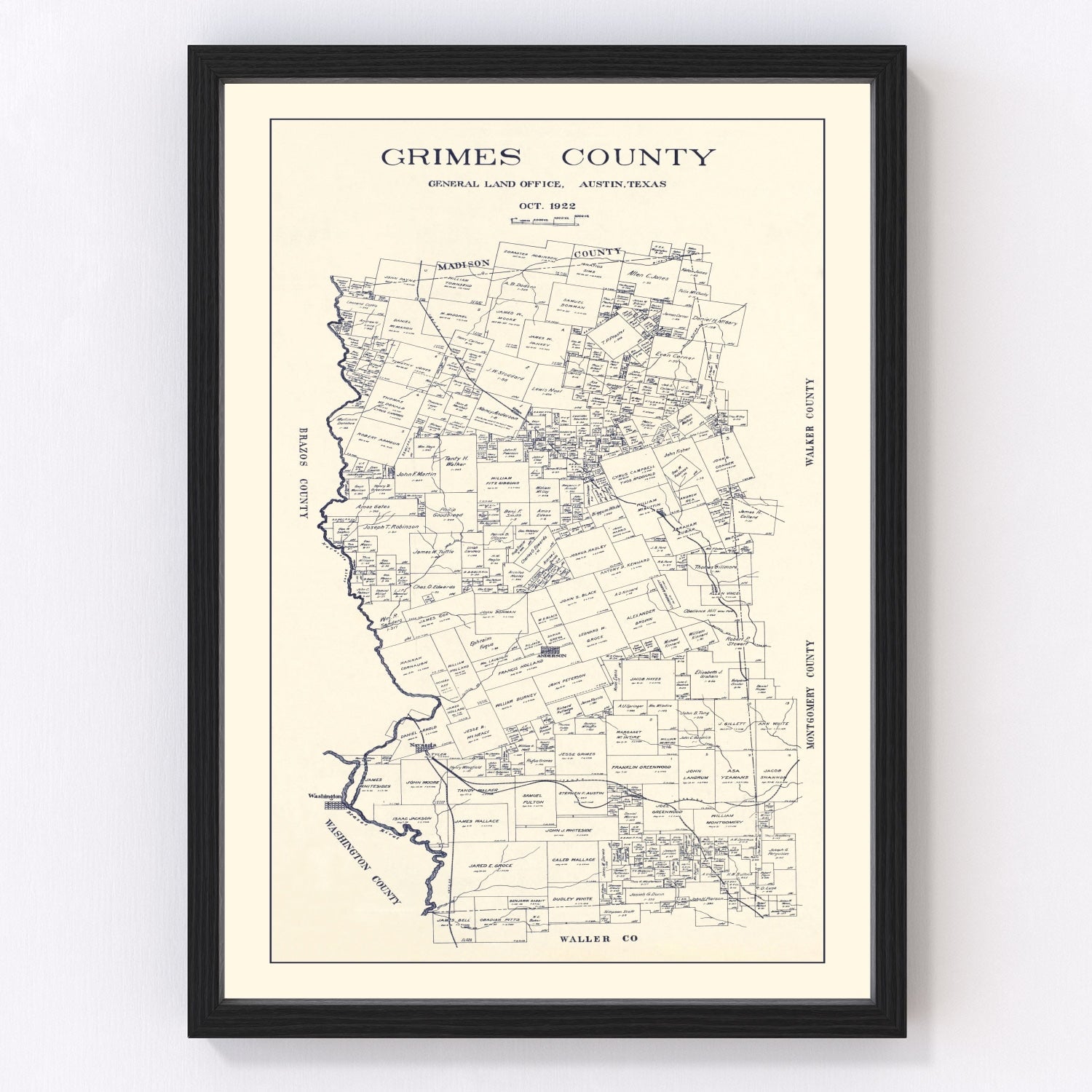 vintage map of Grimes County, Texas, 1922