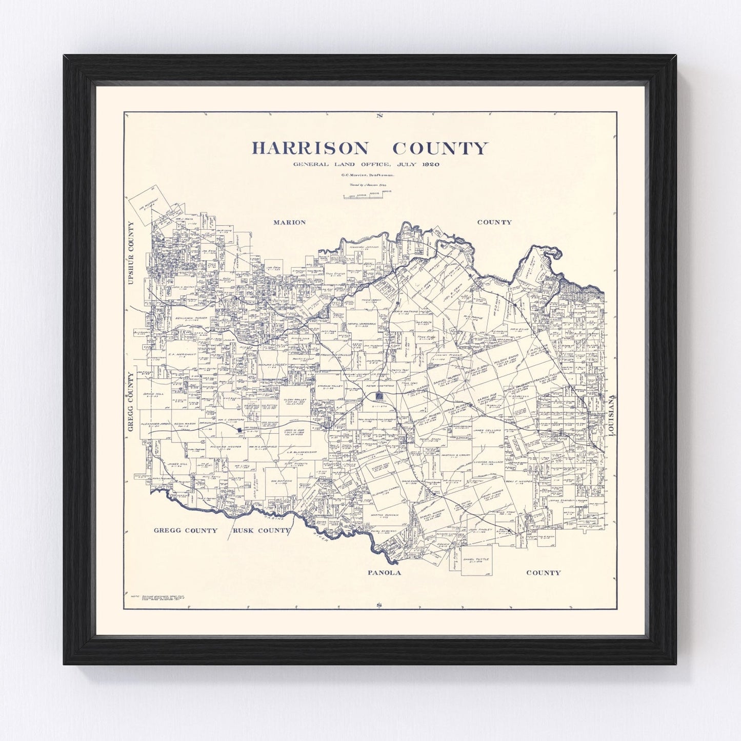 Vintage map of Harrison County, Texas, 1920