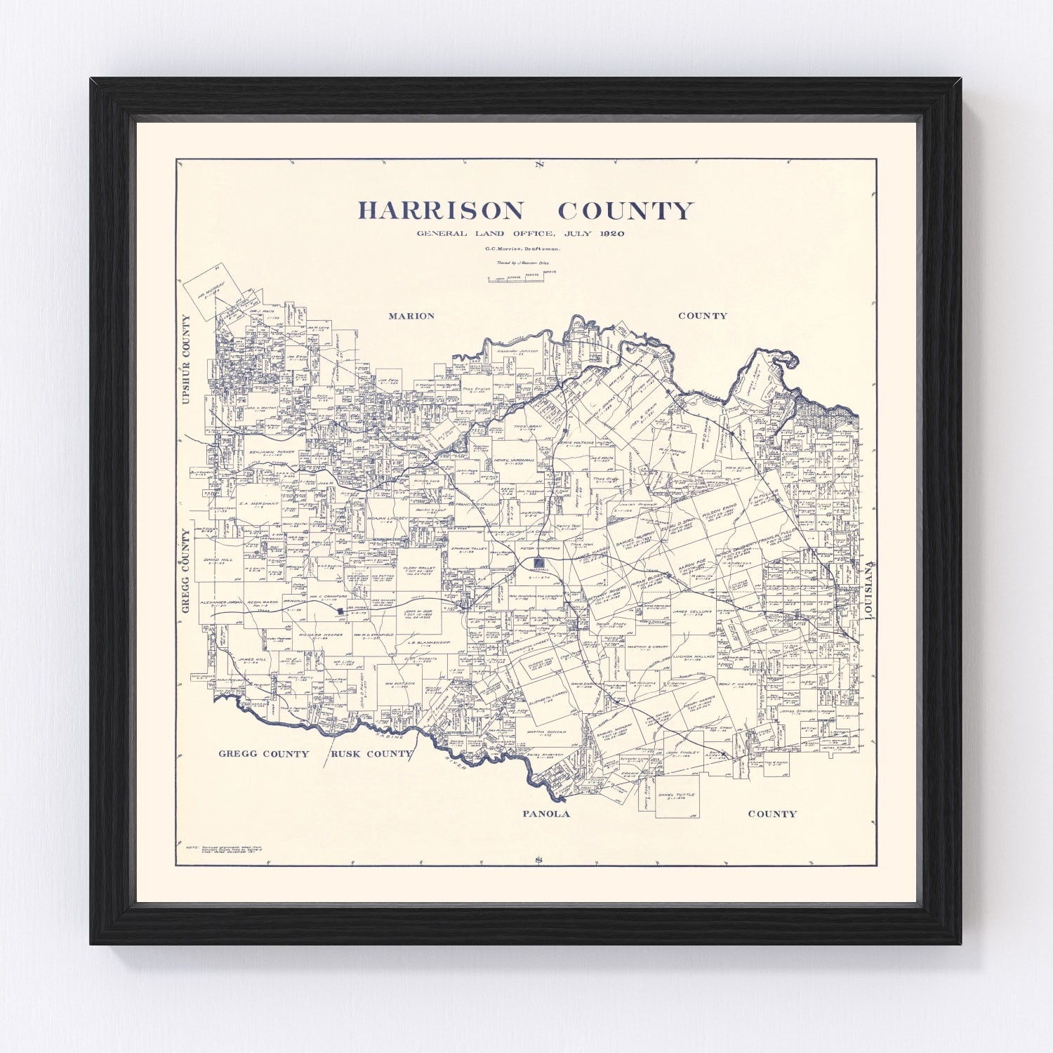 Vintage map of Harrison County, Texas, 1920