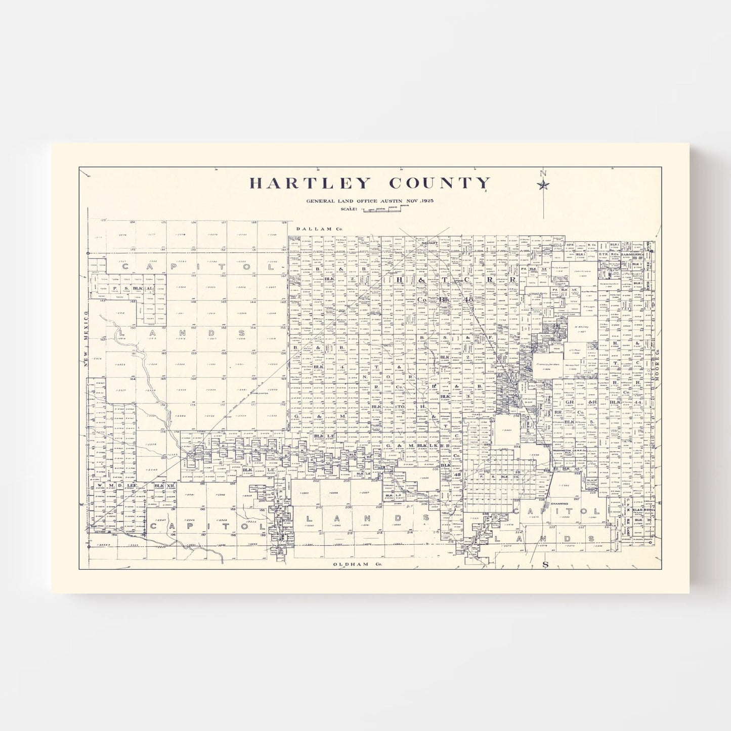 Vintage Map of Hartley County, Texas, 1925 (Channing)