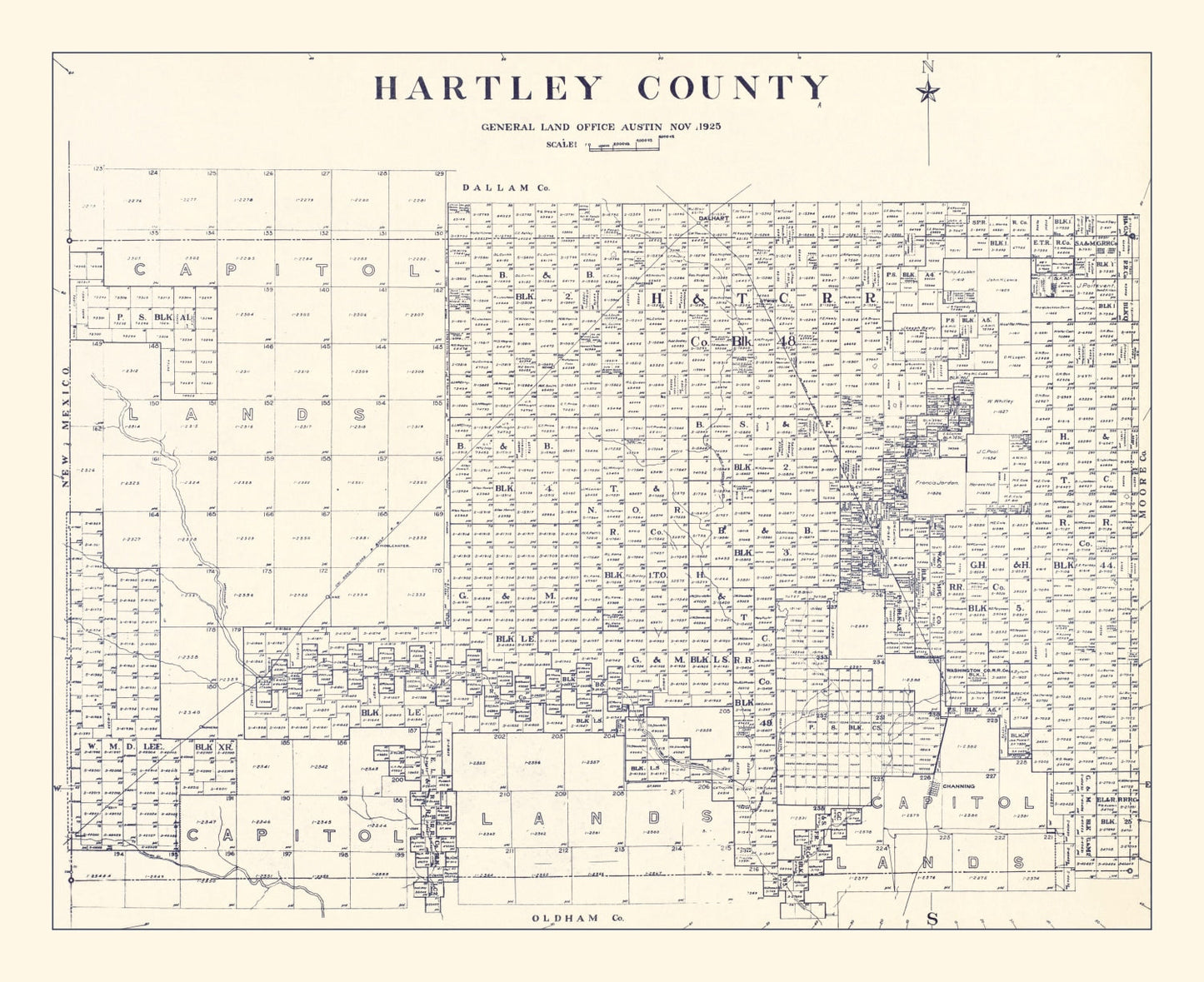 Vintage Map of Hartley County, Texas, 1925 (Channing)
