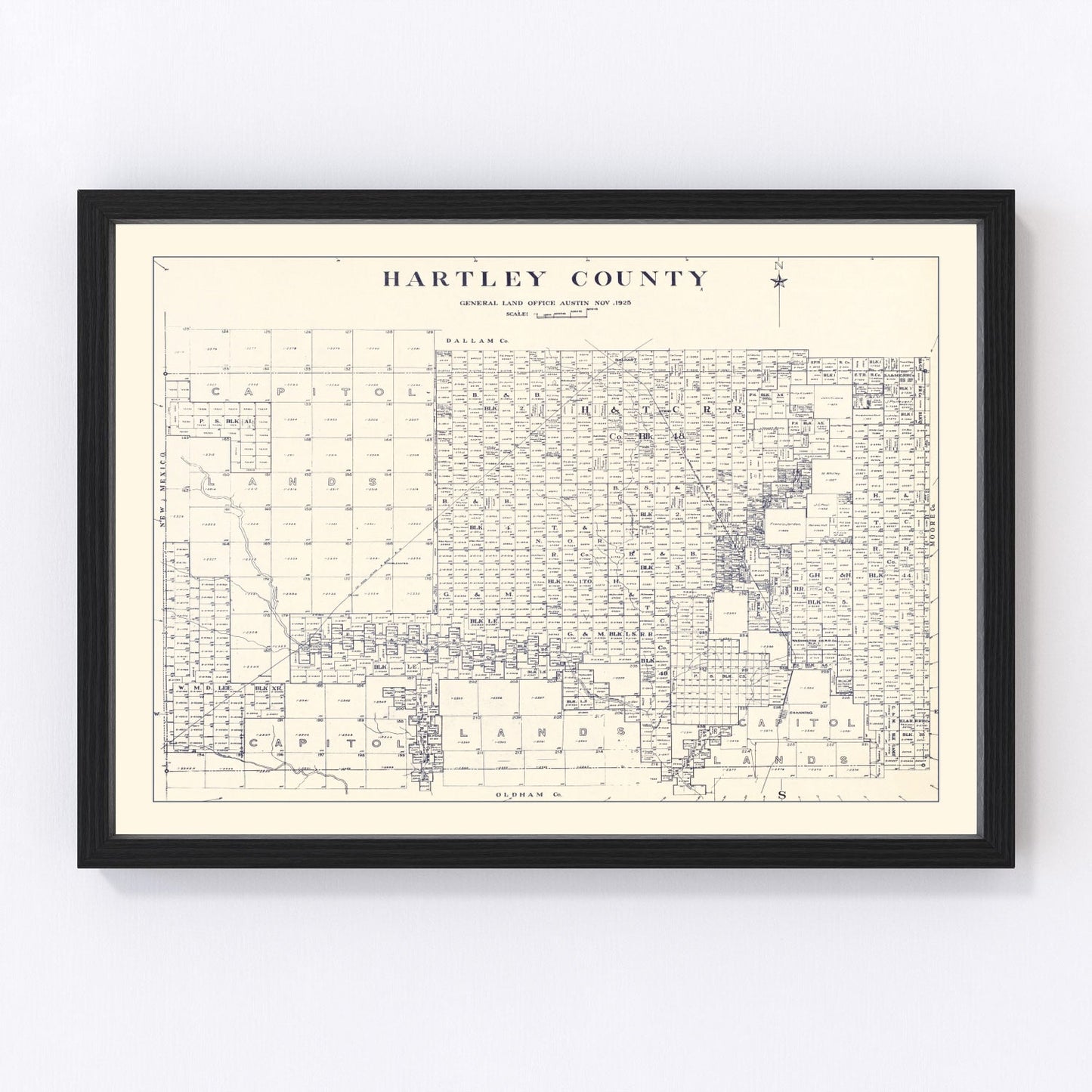 Vintage map of Hartley County, Texas, 1925