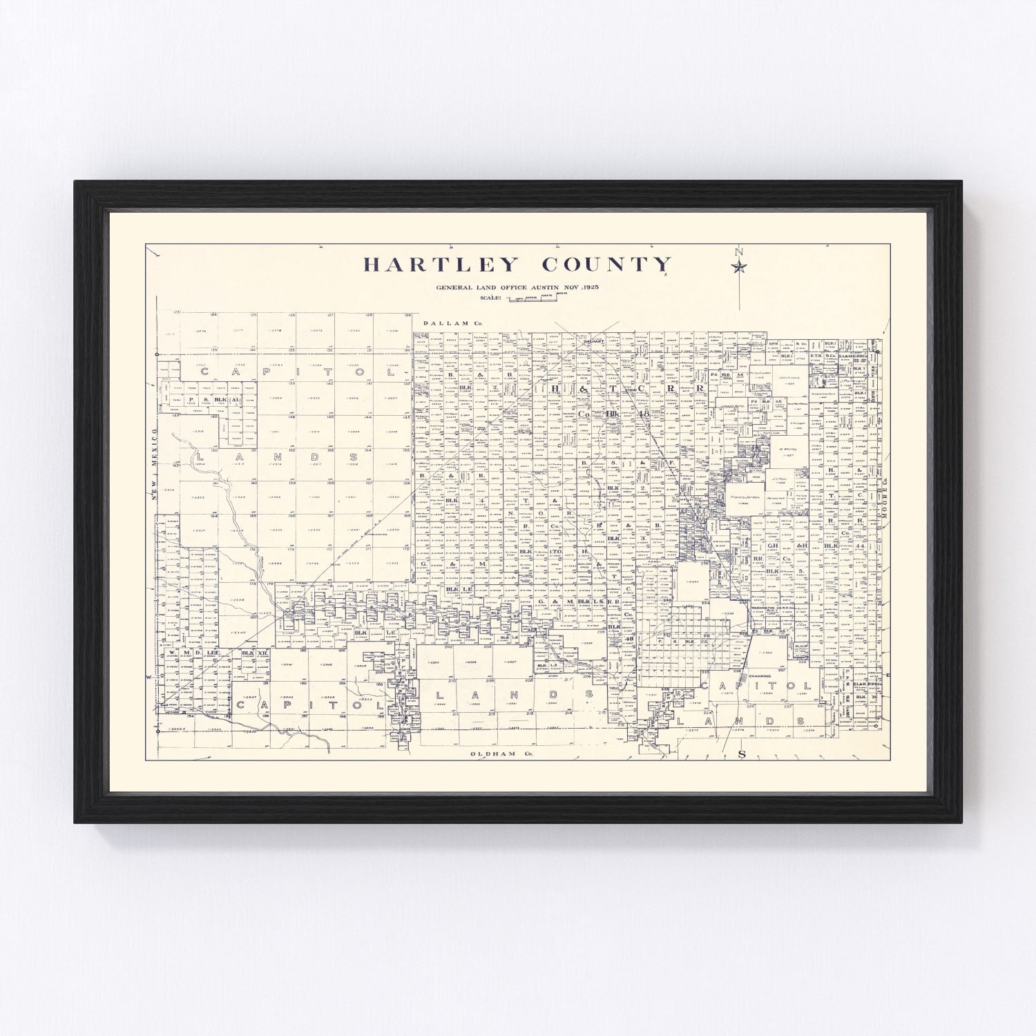 Vintage map of Hartley County, Texas, 1925