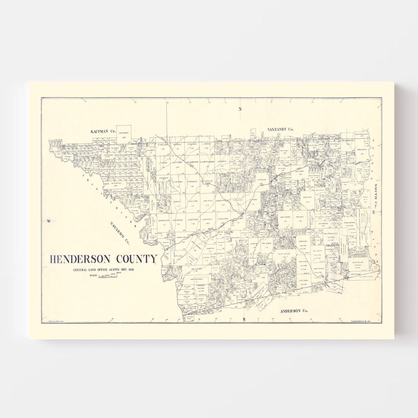 Vintage Map of Henderson County, Texas, 1922 (Athens)
