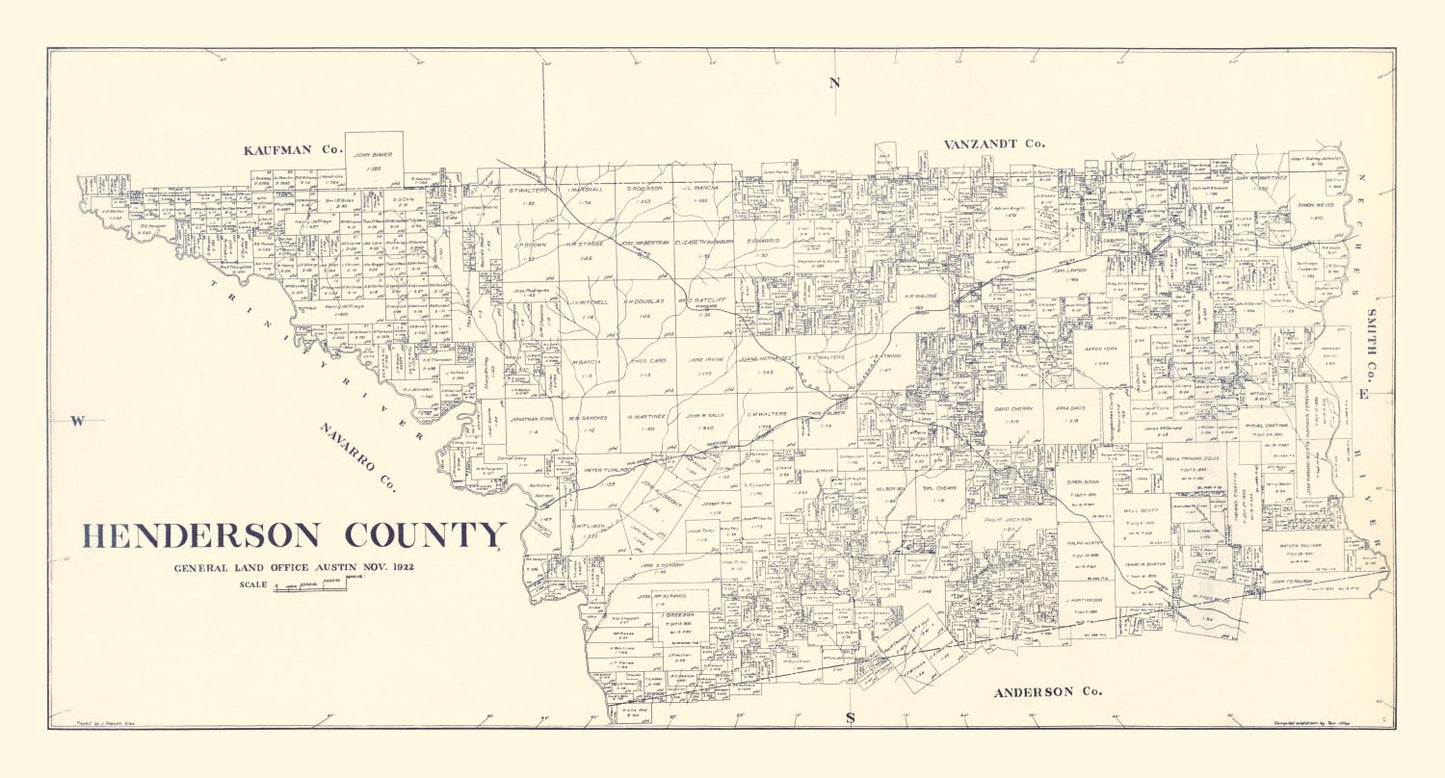 Vintage Map of Henderson County, Texas, 1922 (Athens)
