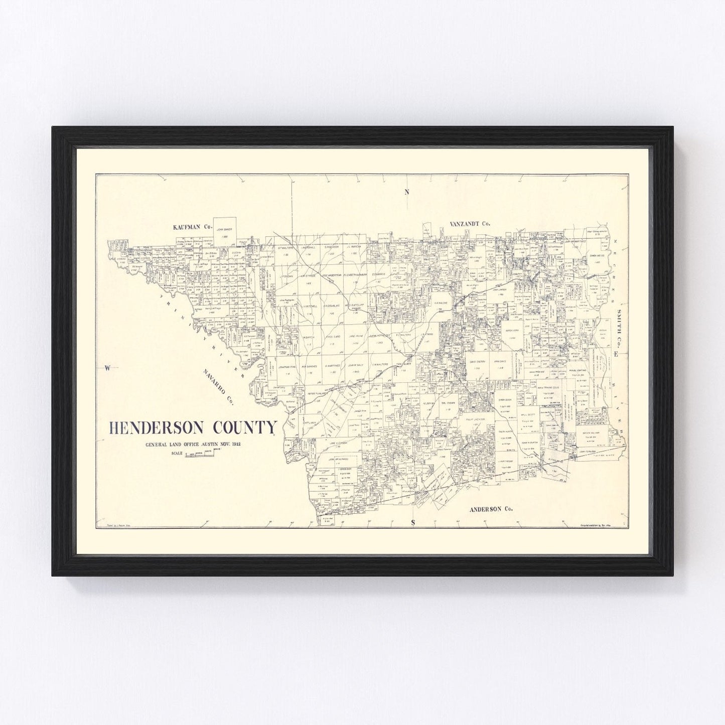 Vintage map of Henderson County, Texas, 1922