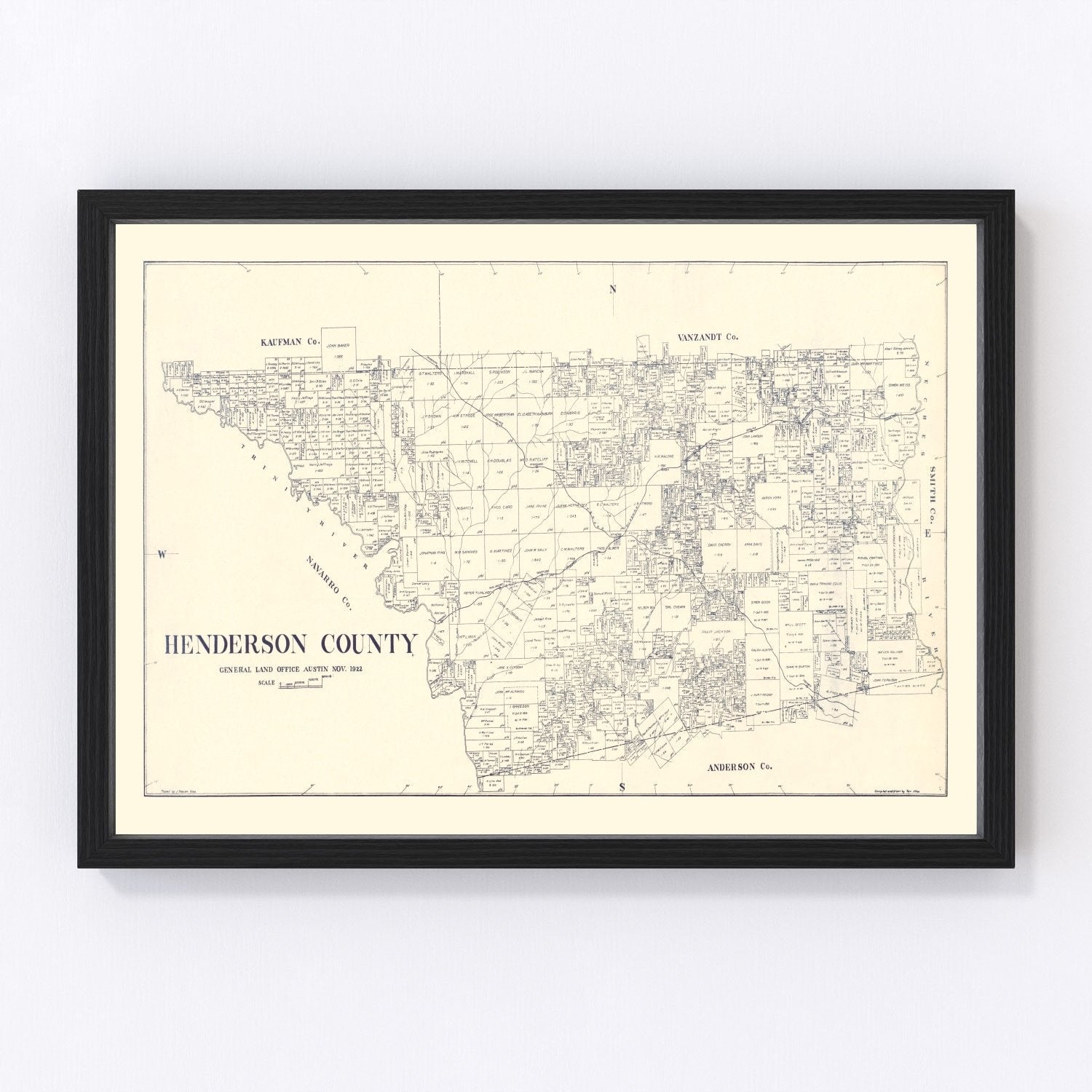 Vintage map of Henderson County, Texas, 1922