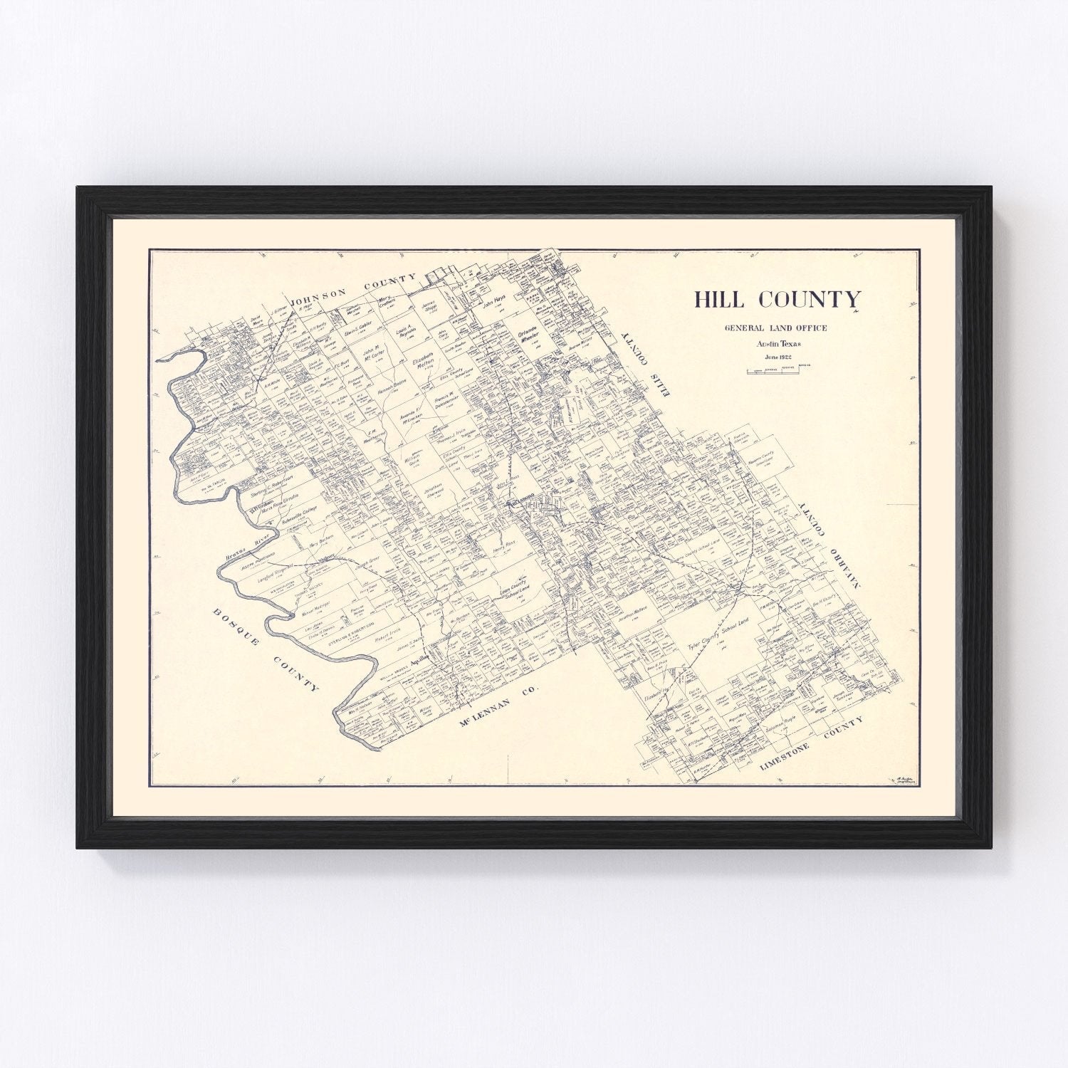 vintage map of Hill County, Texas, 1922