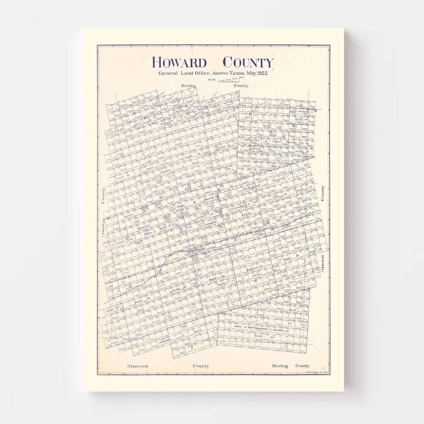 Vintage Map of Howard County, Texas, 1922 (Big Spring)