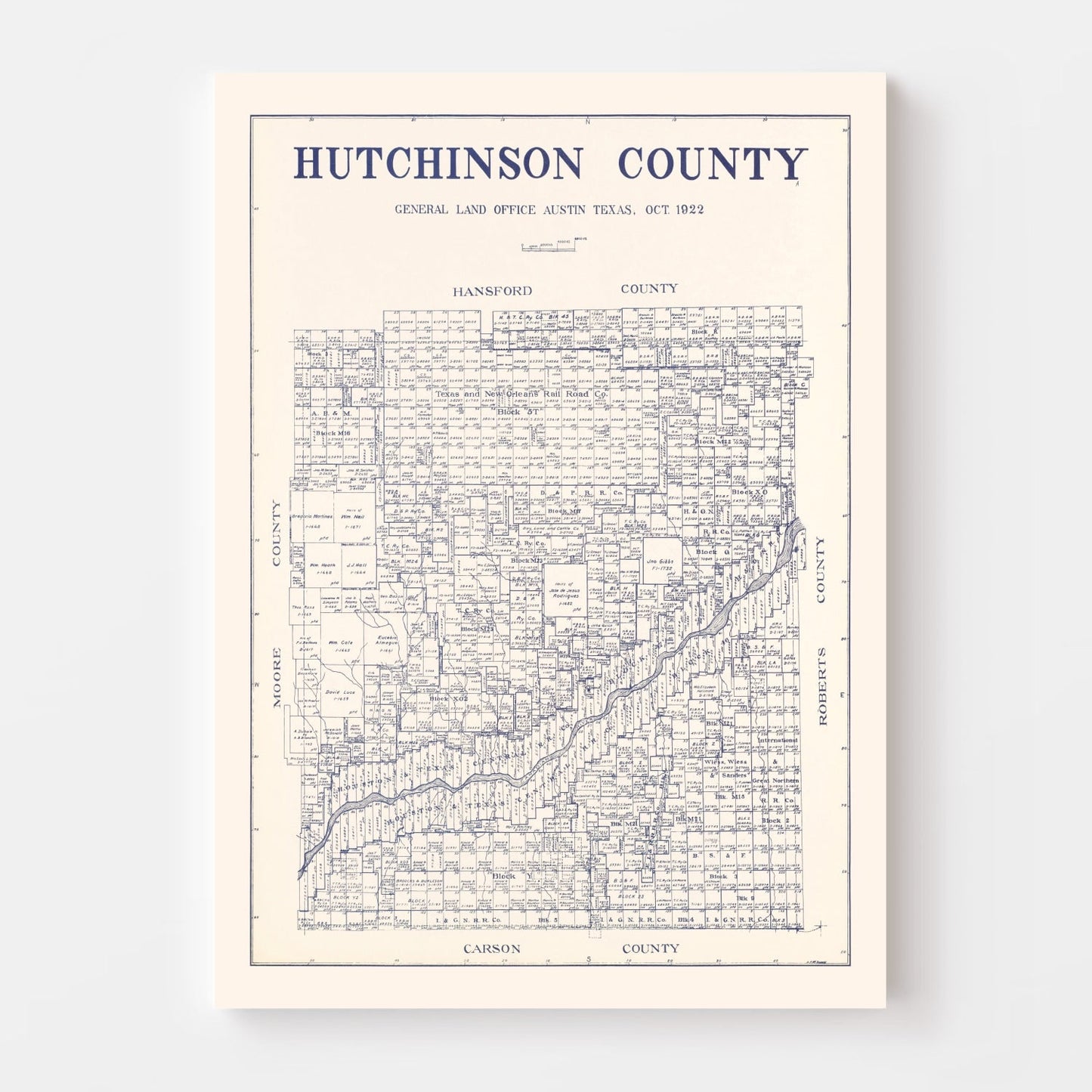 Vintage Map of Hutchinson County, Texas, 1922