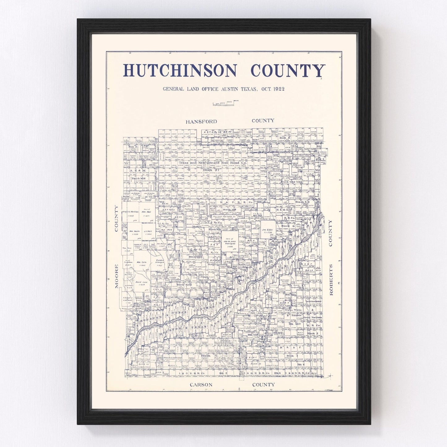 vintage map of Hutchinson County, Texas, 1922