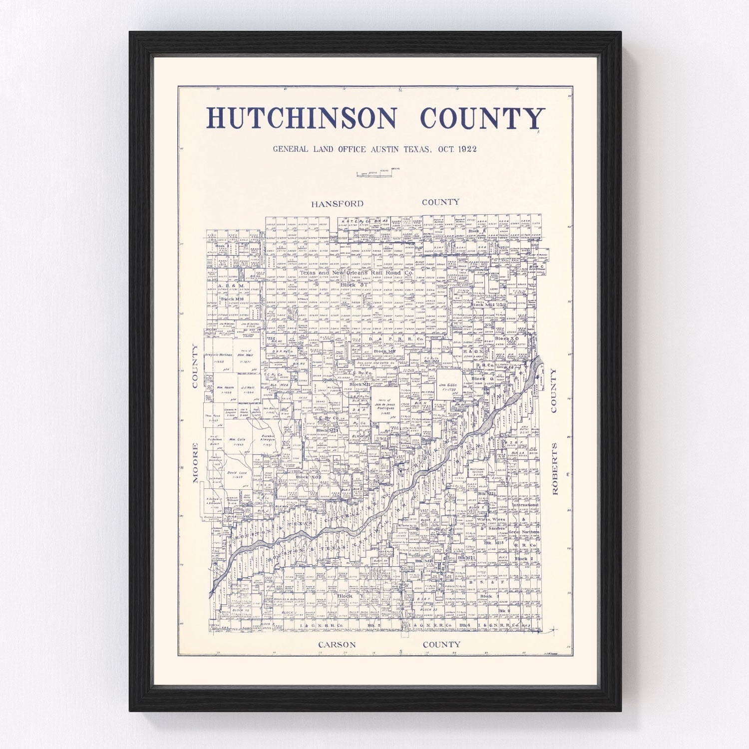 vintage map of Hutchinson County, Texas, 1922