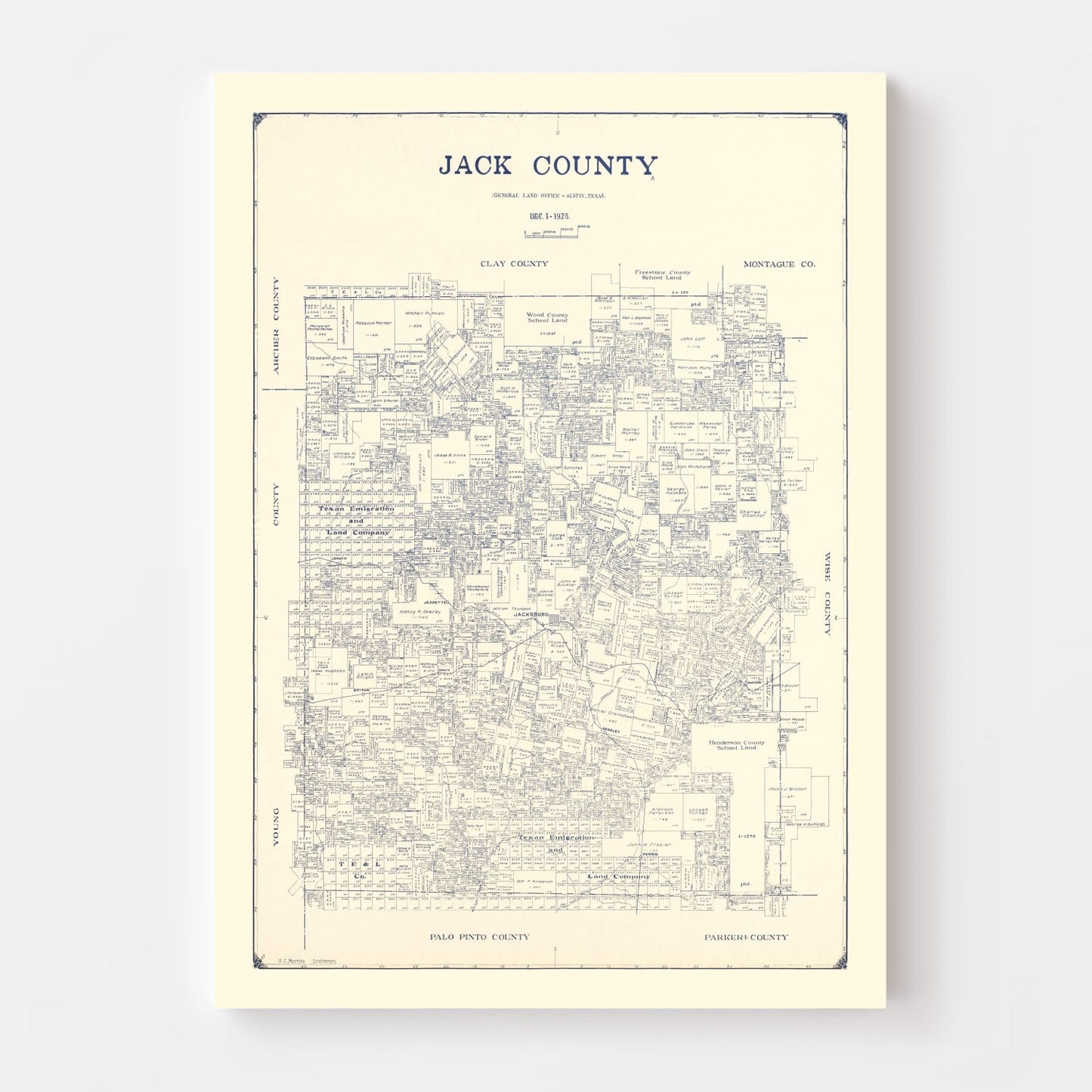 Vintage Map of Jack County, Texas, 1925