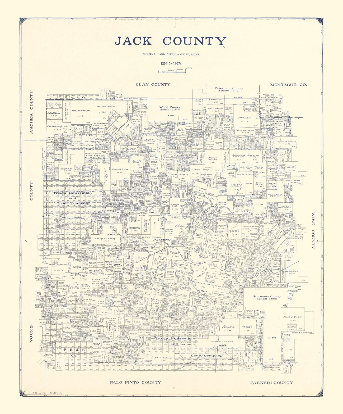 Vintage Map of Jack County, Texas, 1925