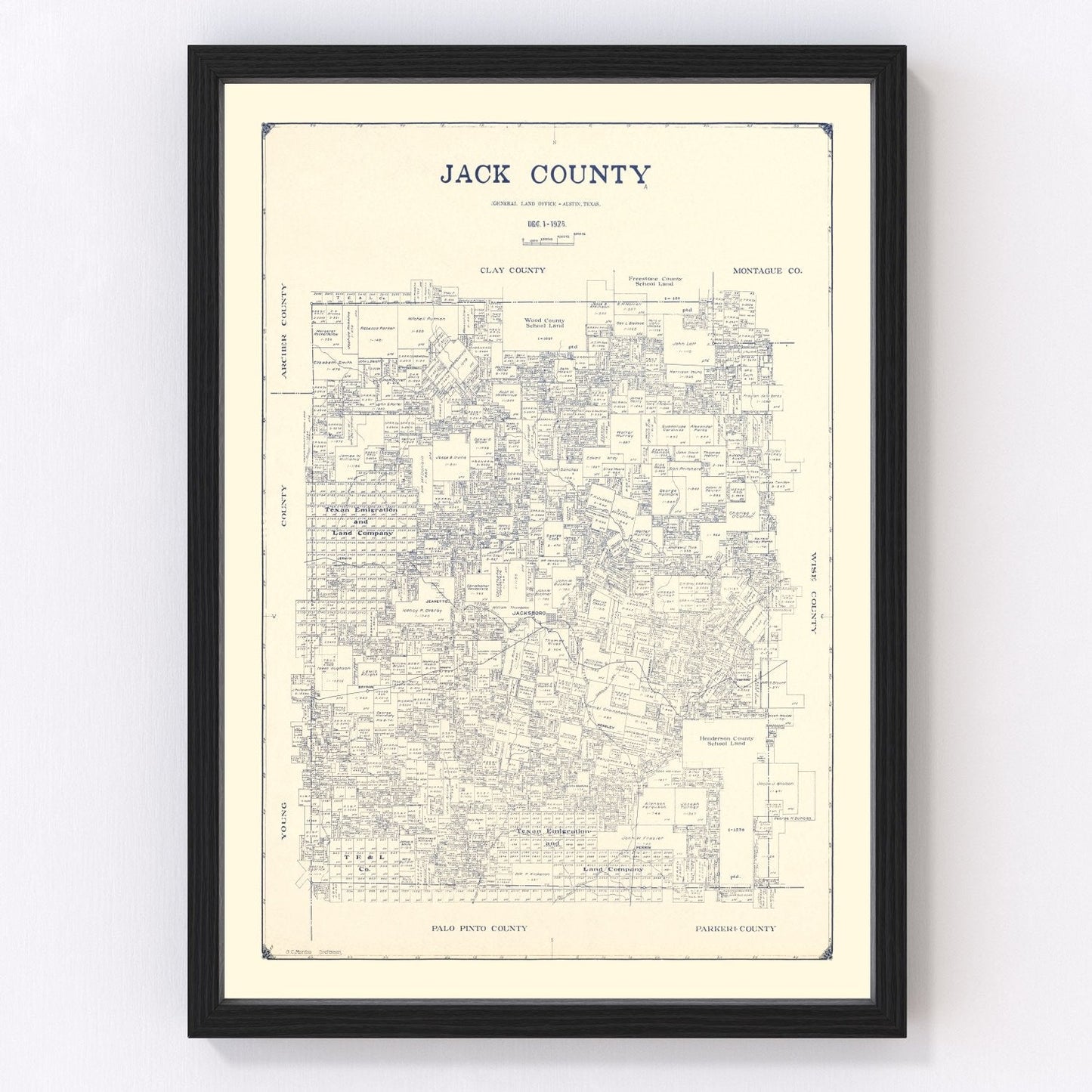 Vintage map of Jack County, Texas, 1925