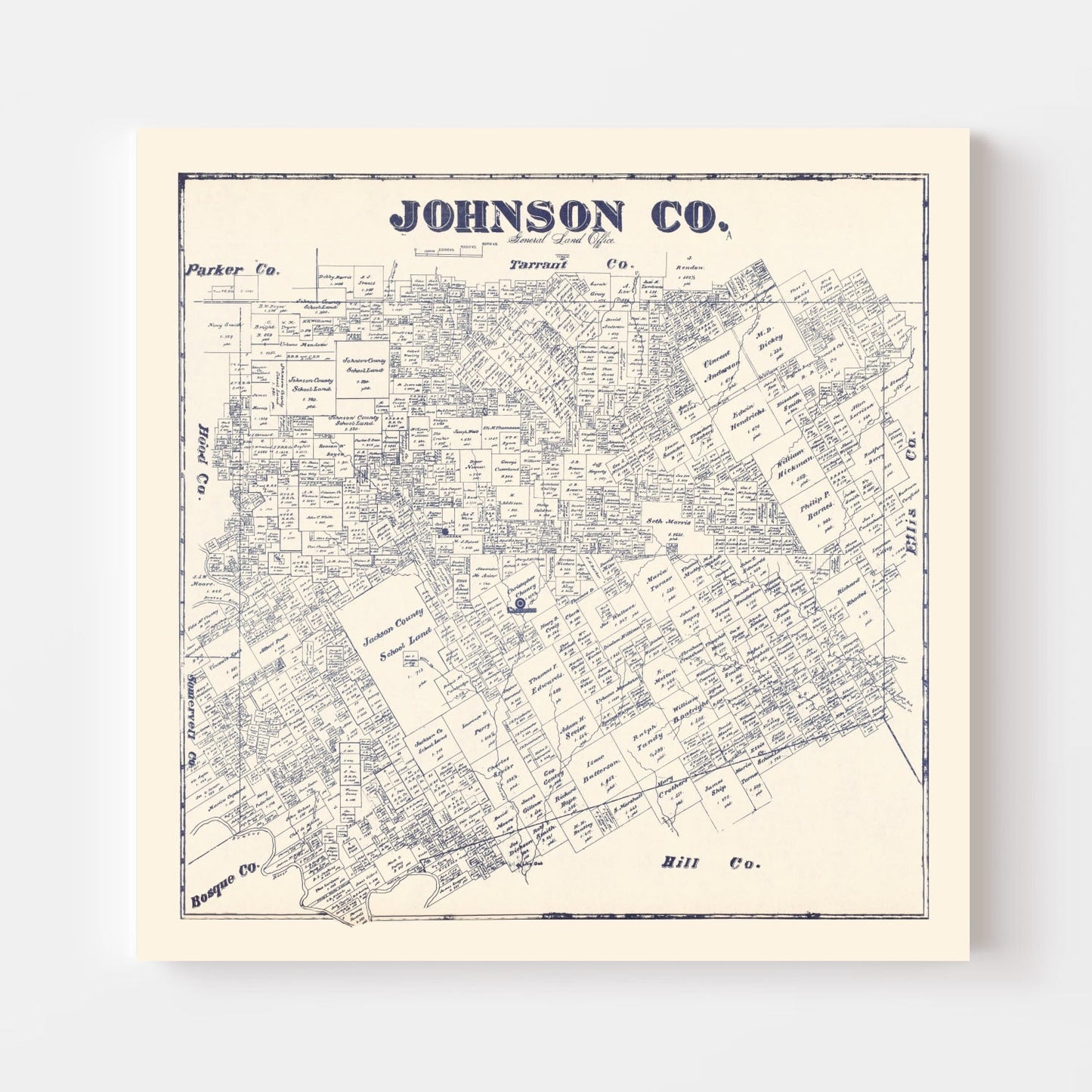 Vintage Map of Johnson County, Texas, 1927