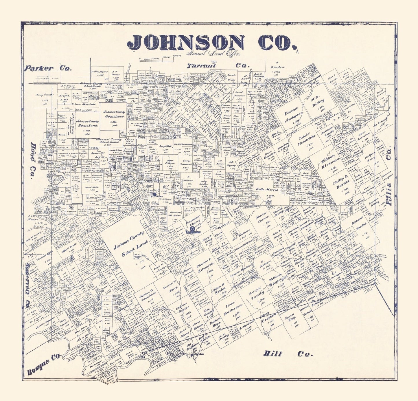 Vintage Map of Johnson County, Texas, 1927