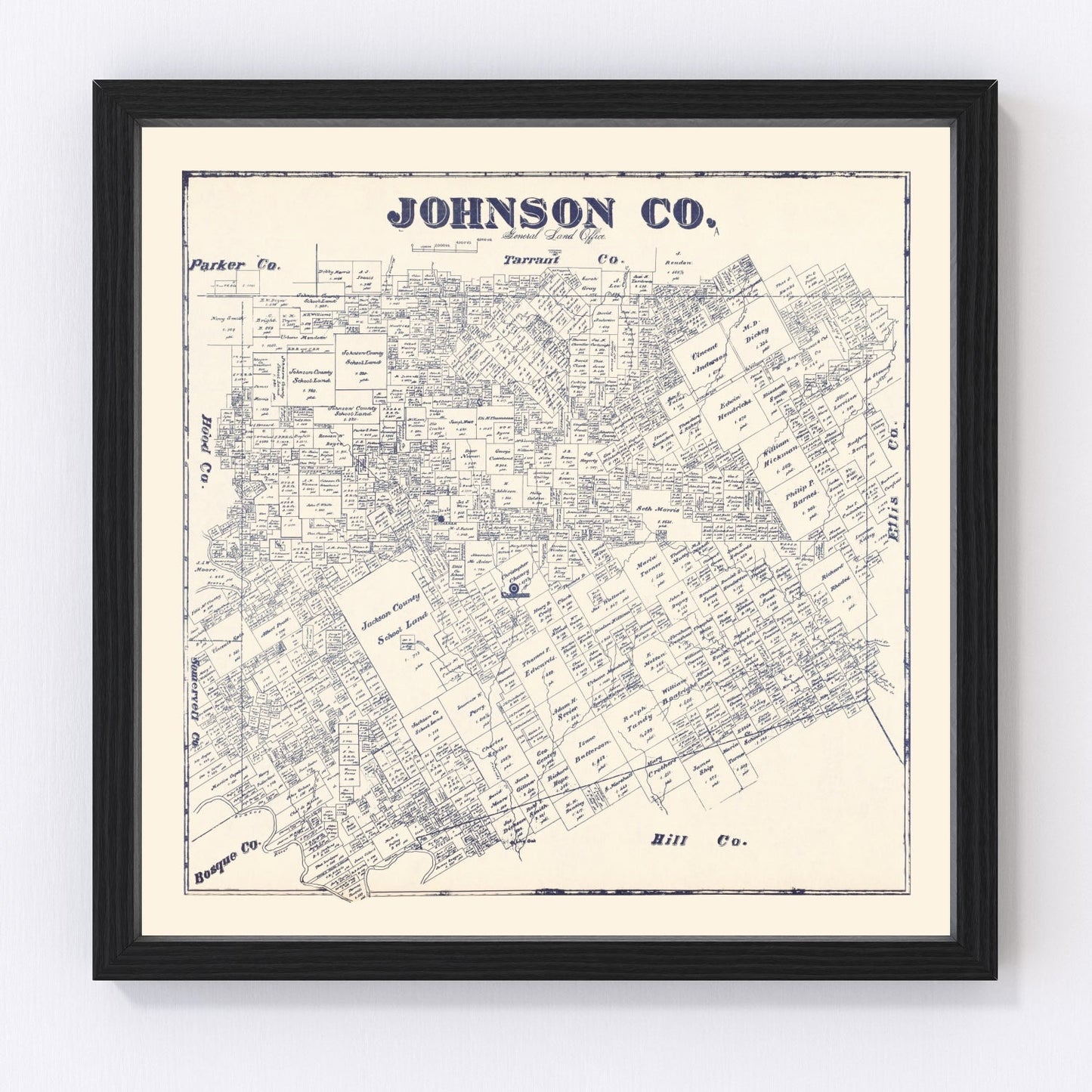Vintage map of Johnson County, Texas, 1927