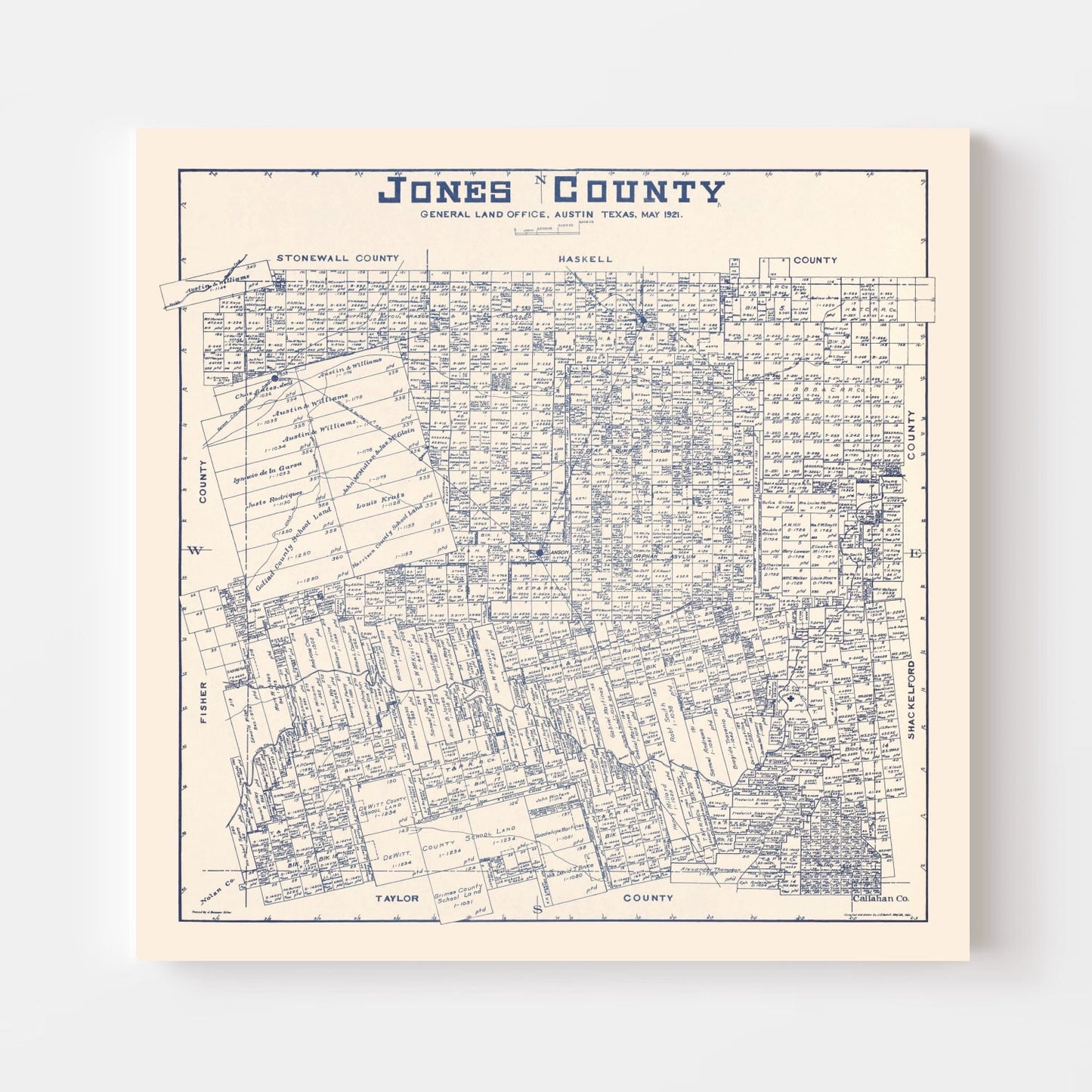 Vintage Map of Jones County, Texas, 1921 (Anson & Stamford)