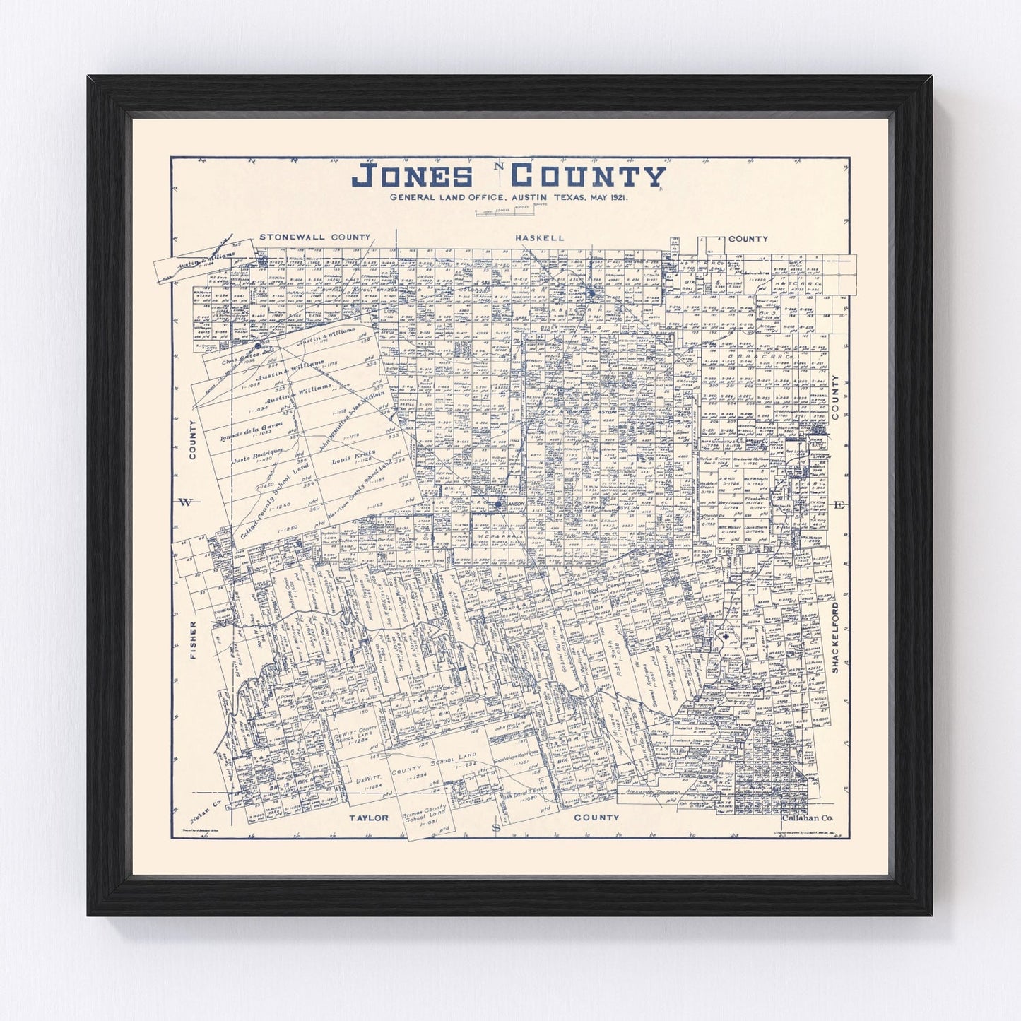 Vintage map of Jones County, Texas, 1921