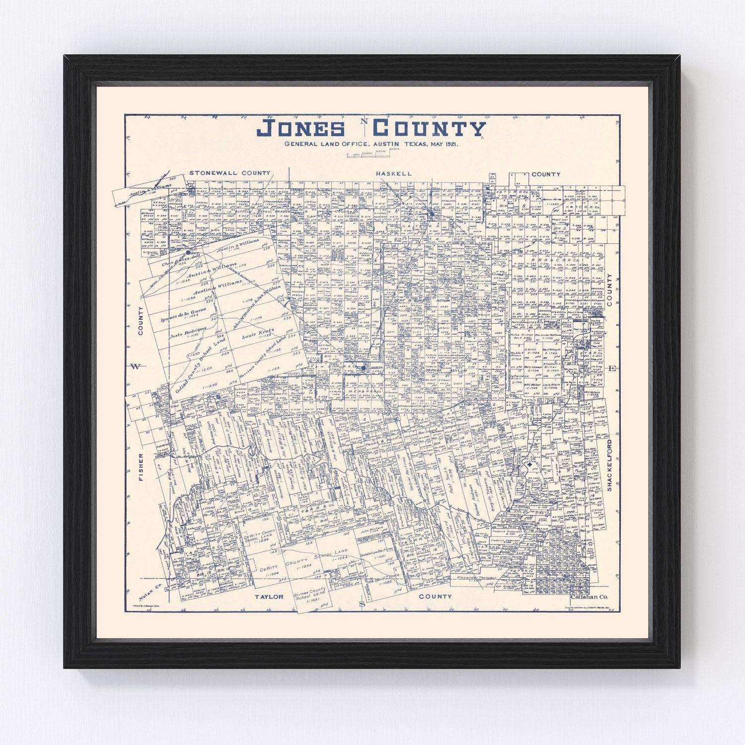 Vintage map of Jones County, Texas, 1921